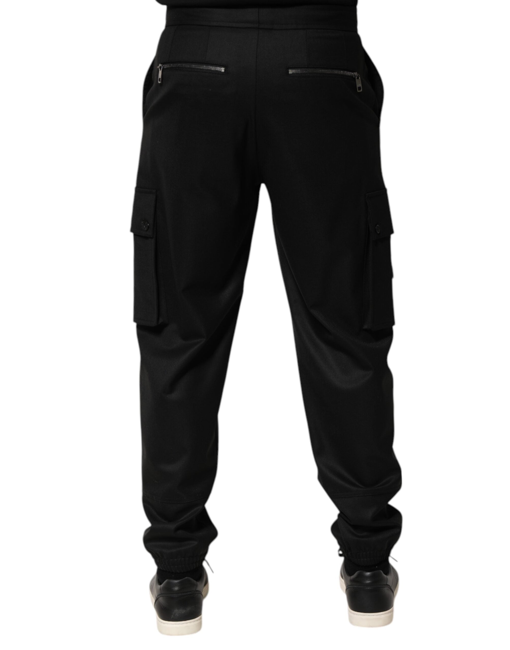 Solid Black Cargo Jogger Men Sweatpants Pants - ventzia