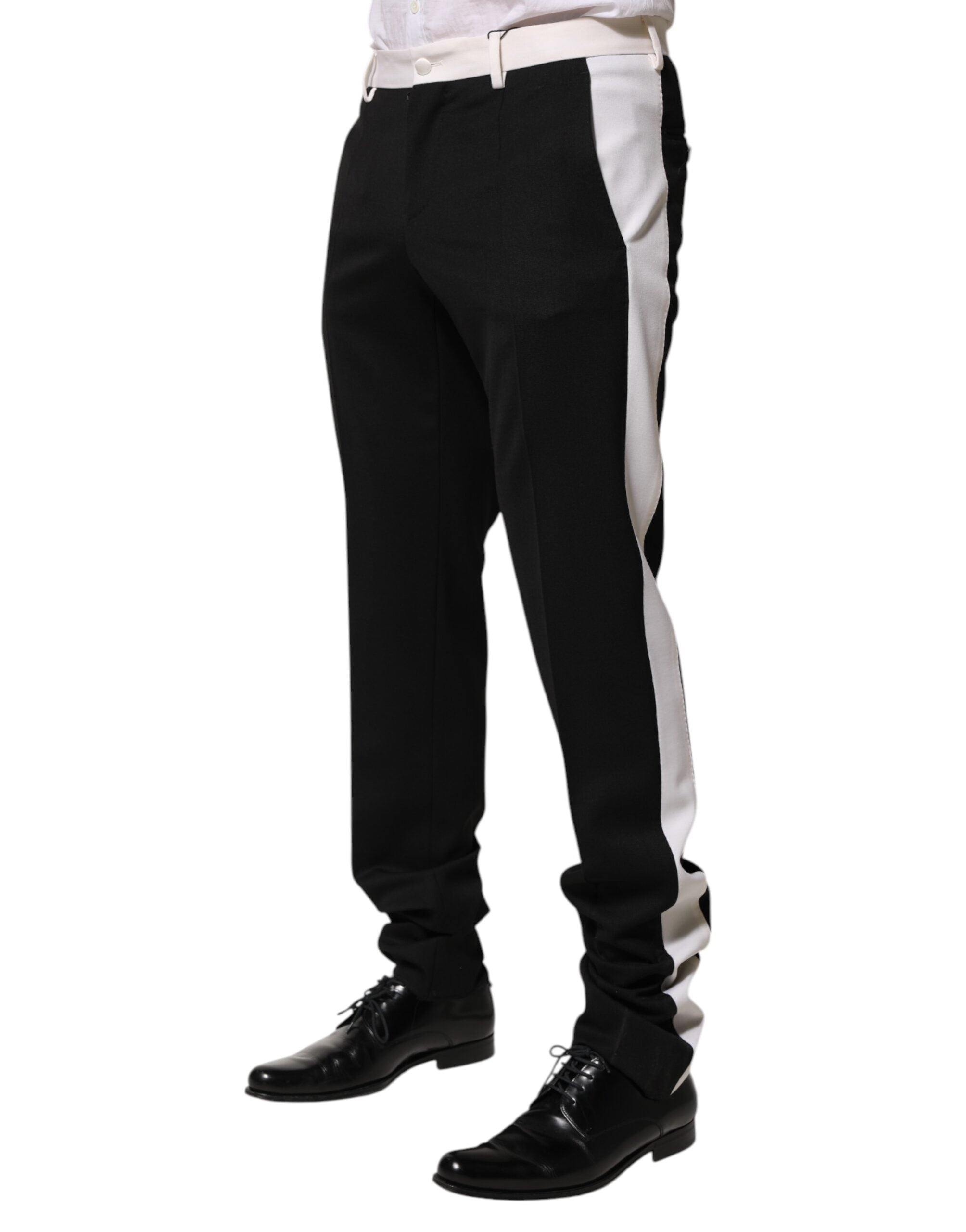 Black White Stripe Wool Men Trouser Pants - ventzia