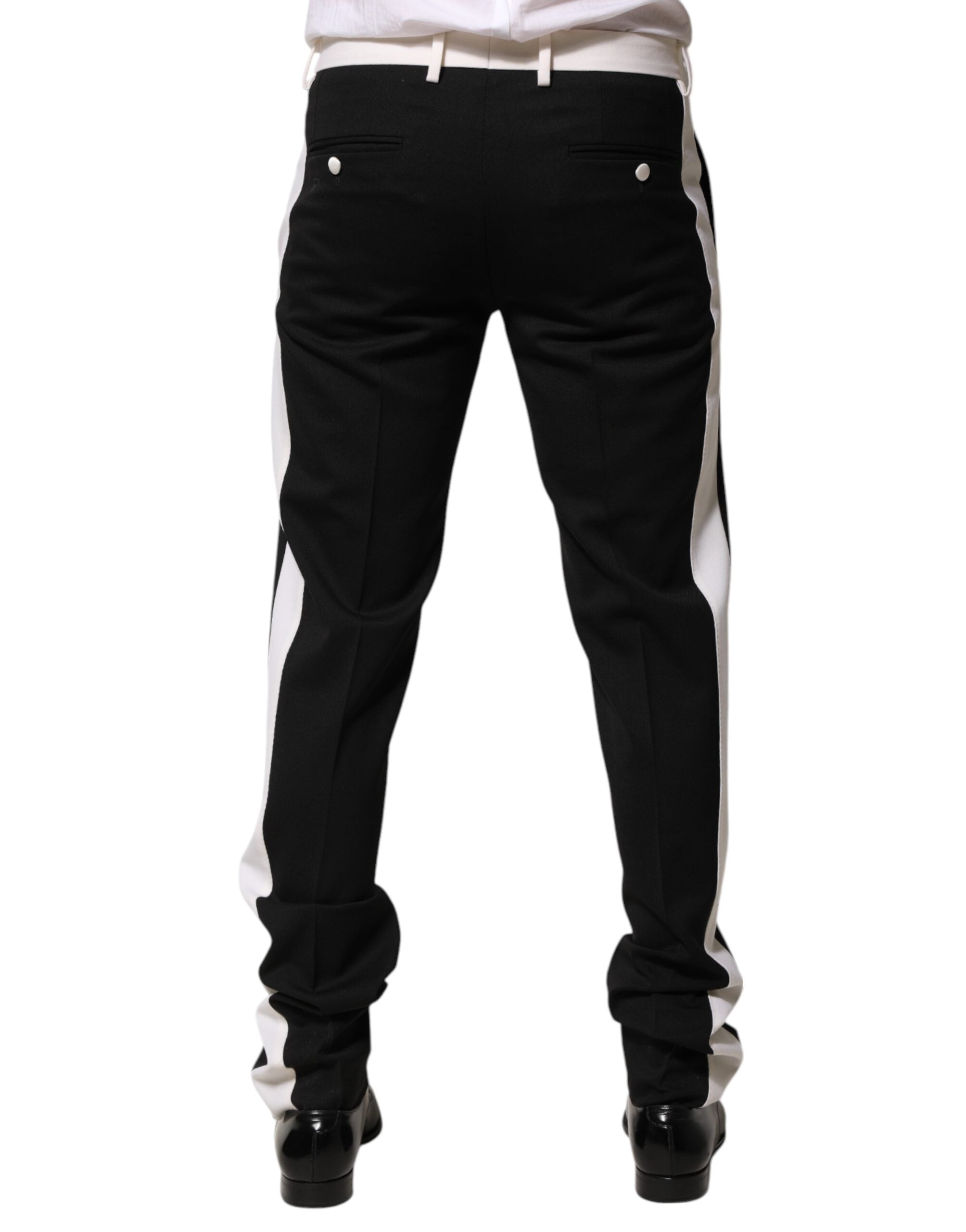Black White Stripe Wool Men Trouser Pants - ventzia