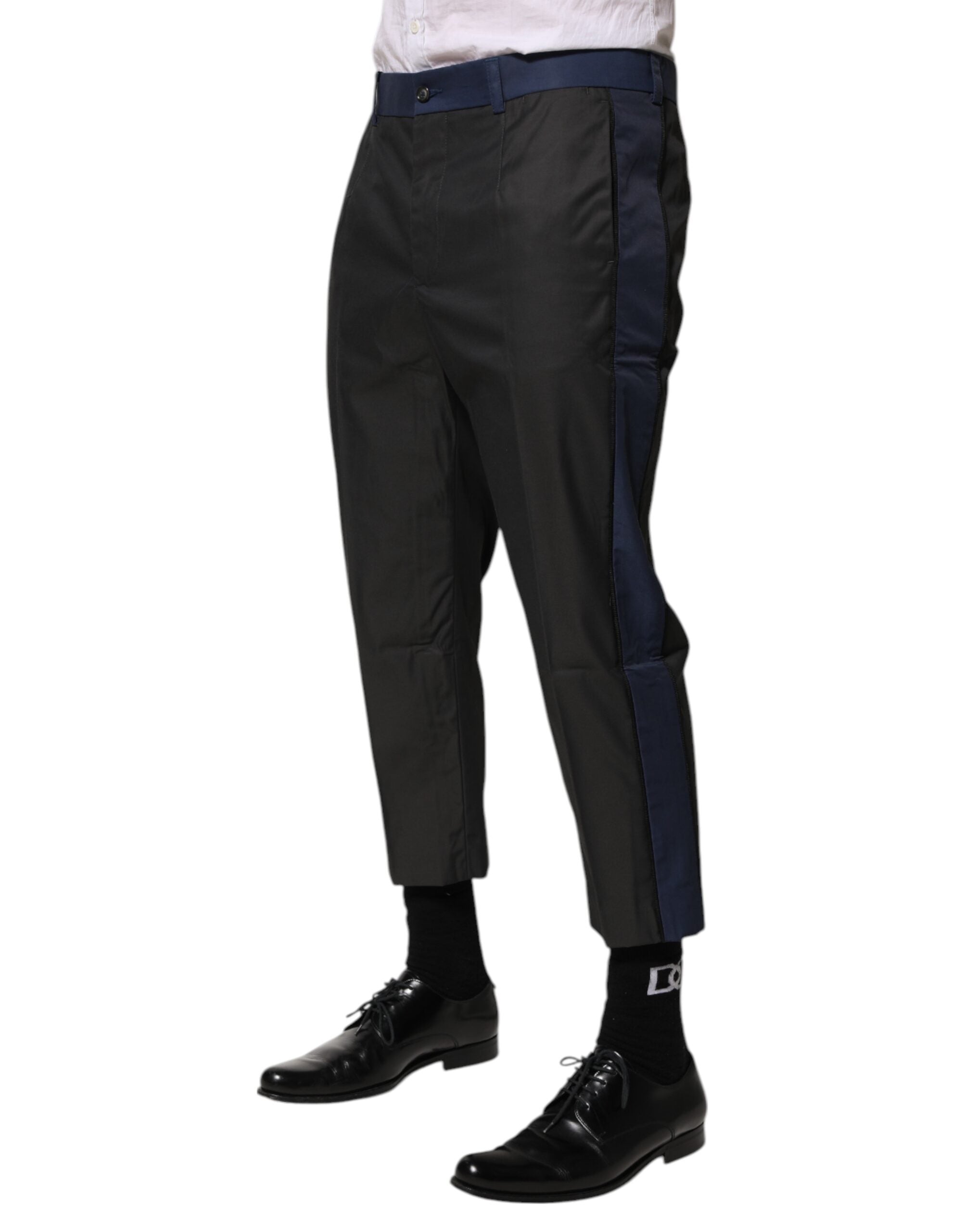 Gray Blue Cotton 3/4 Chinos Crop Trouser Pants - ventzia