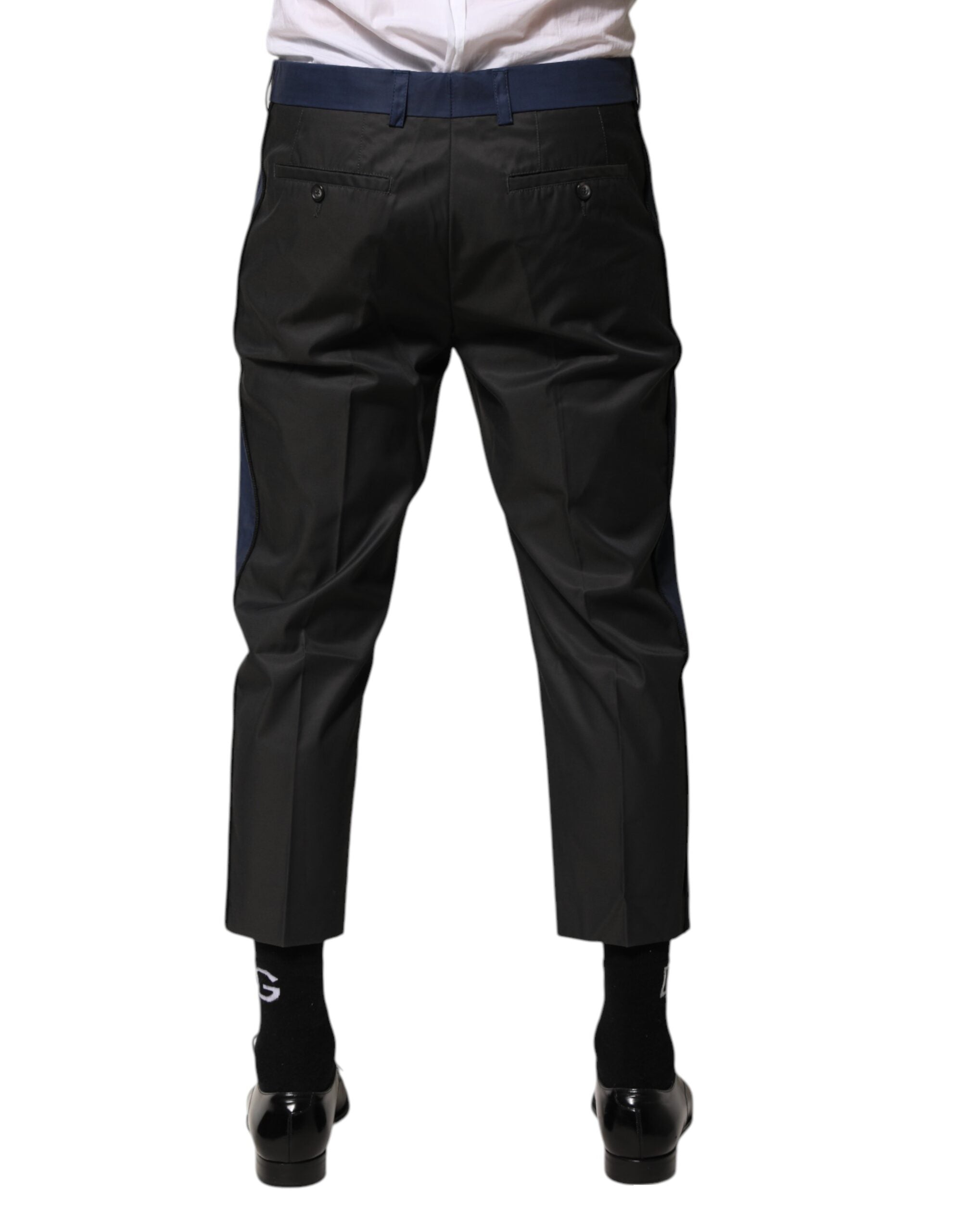 Gray Blue Cotton 3/4 Chinos Crop Trouser Pants - ventzia