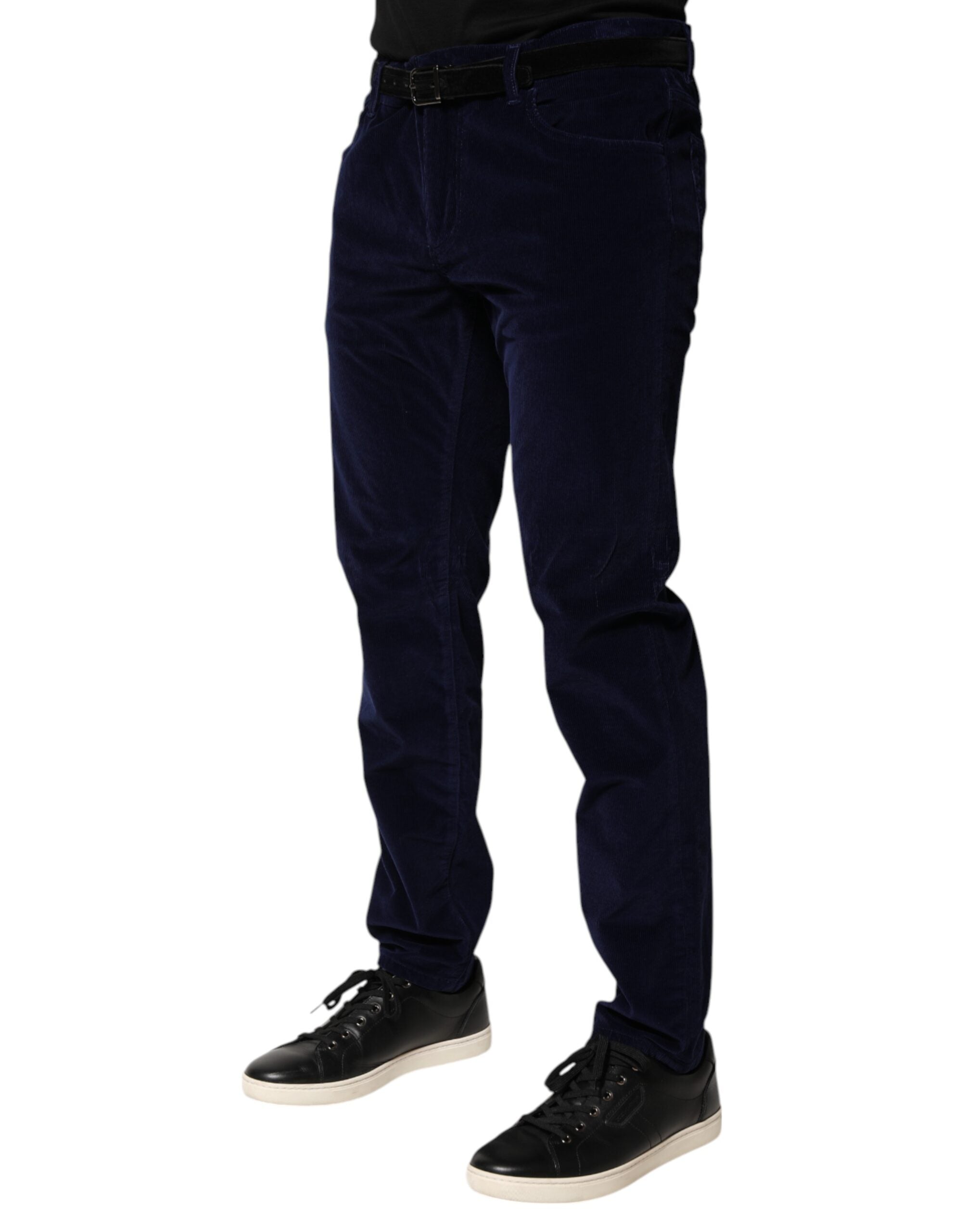 Navy Blue Cotton Tapered Formal Trouser Pants - ventzia