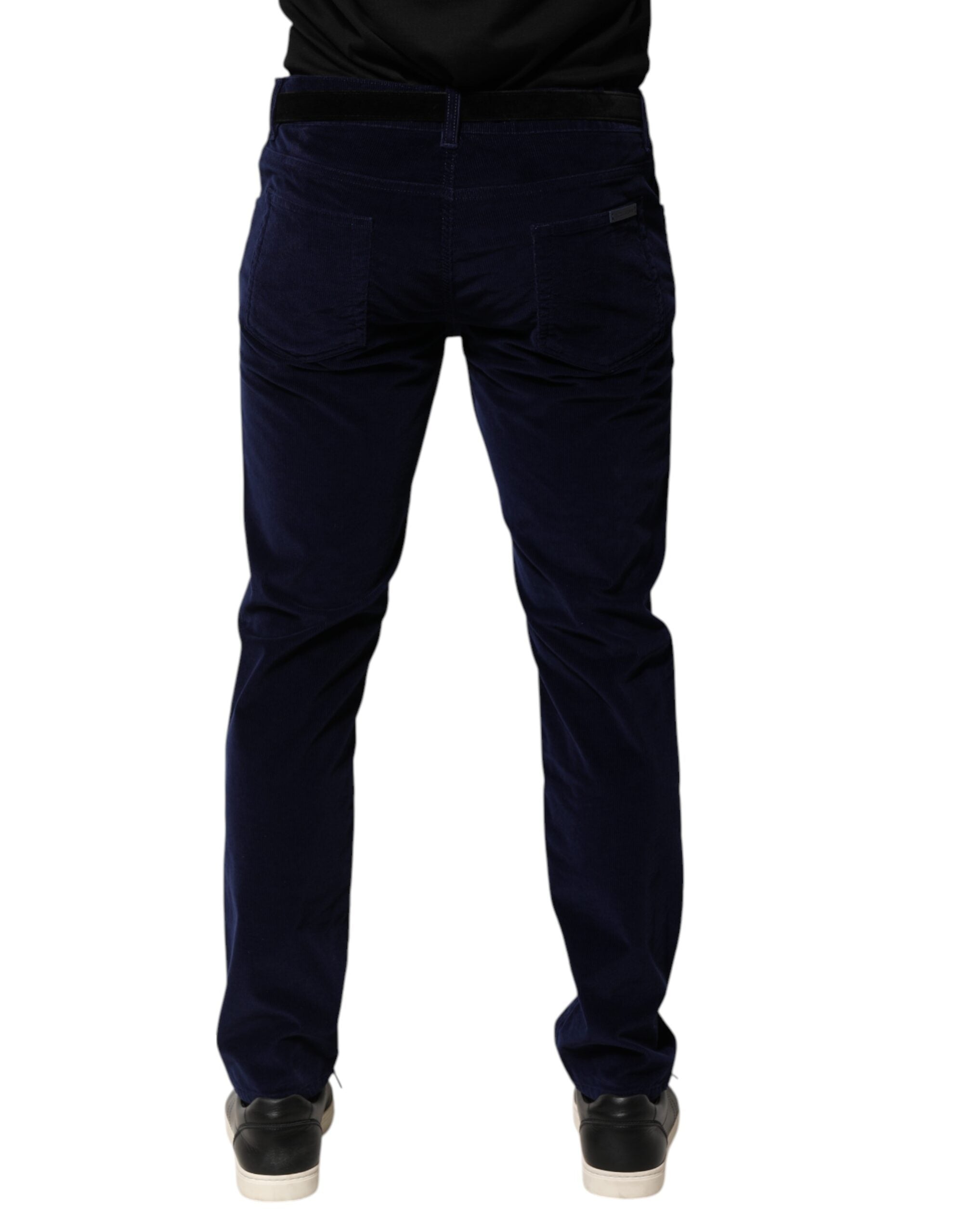Navy Blue Cotton Tapered Formal Trouser Pants - ventzia