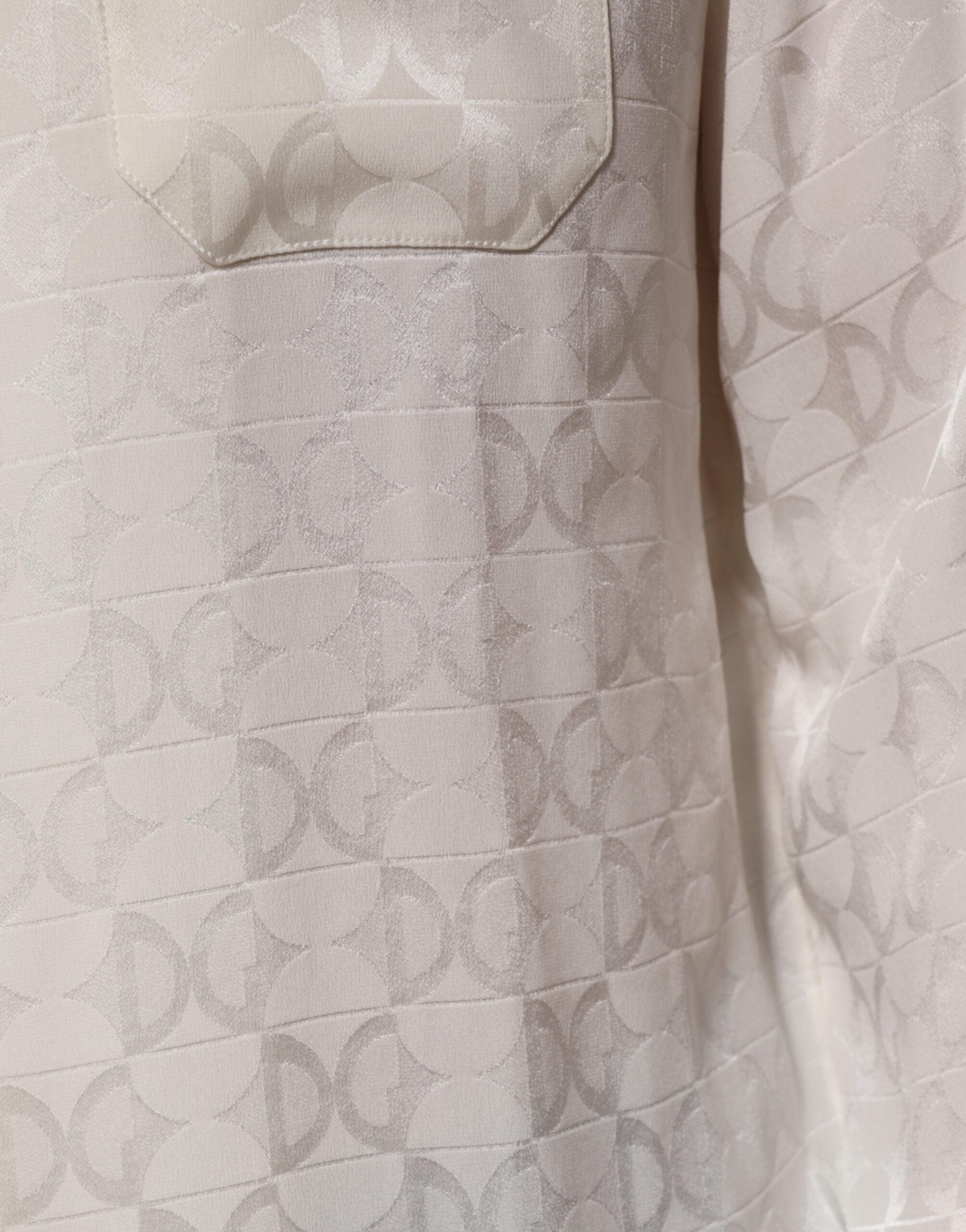 White Silk DG Logo Print Long Sleeves Shirt - ventzia