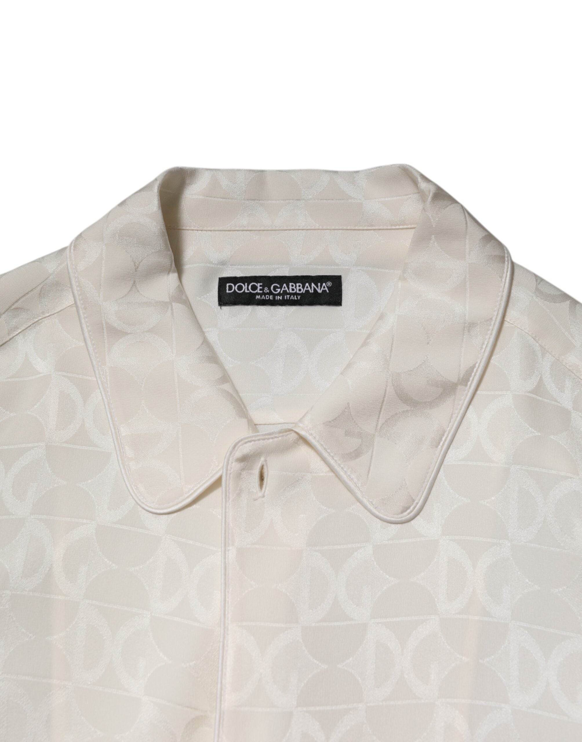 White Silk DG Logo Print Long Sleeves Shirt - ventzia