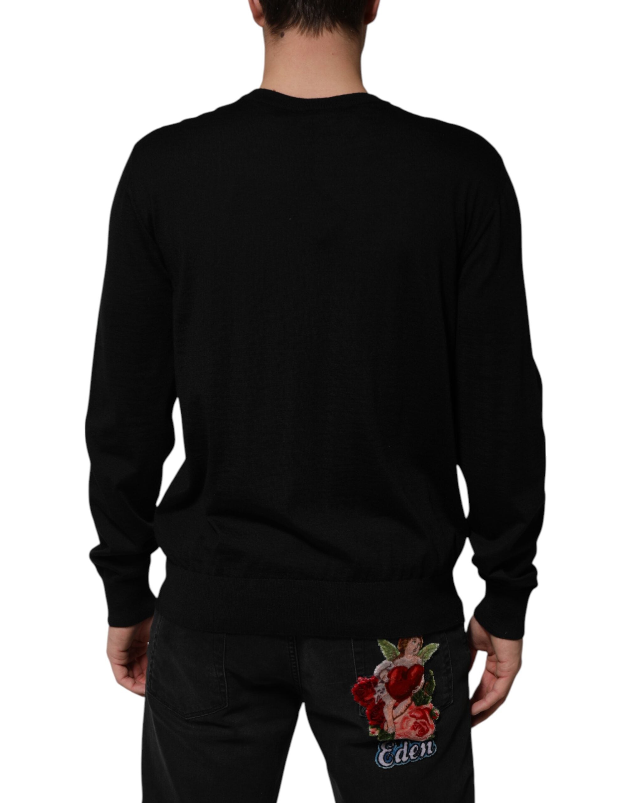 Black Cashmere Cherub Print Baroque Sweater - ventzia