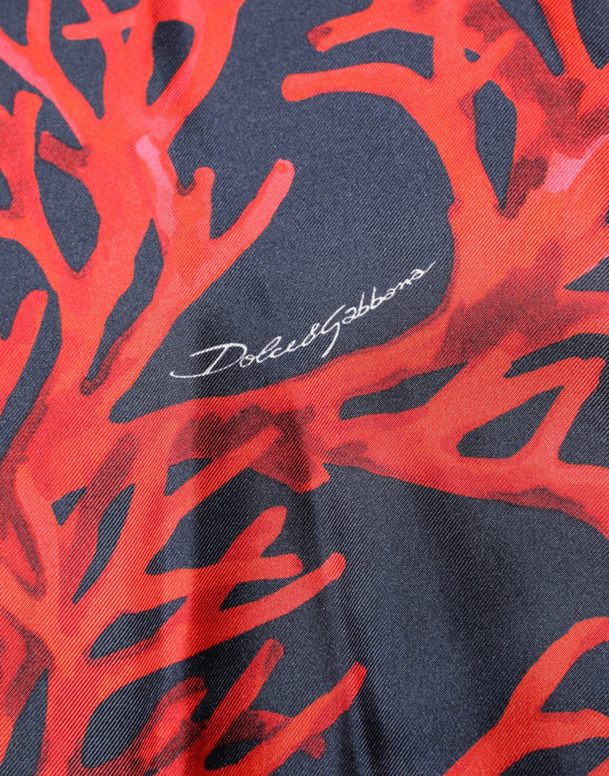 Navy Red Silk Coral Print Pullover Sweater - ventzia