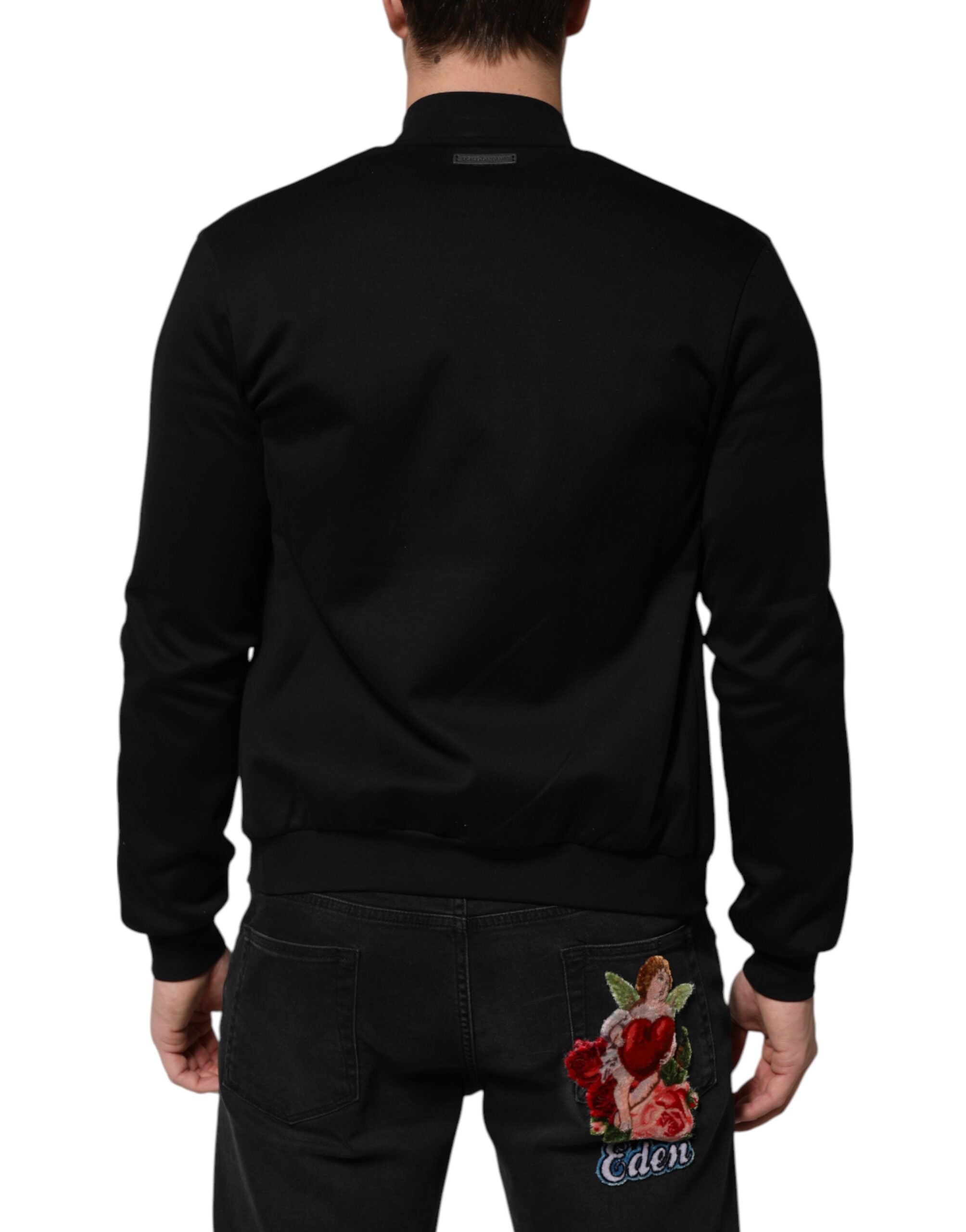 Black Cotton Logo Full Zip Men Bomber Jacket - ventzia