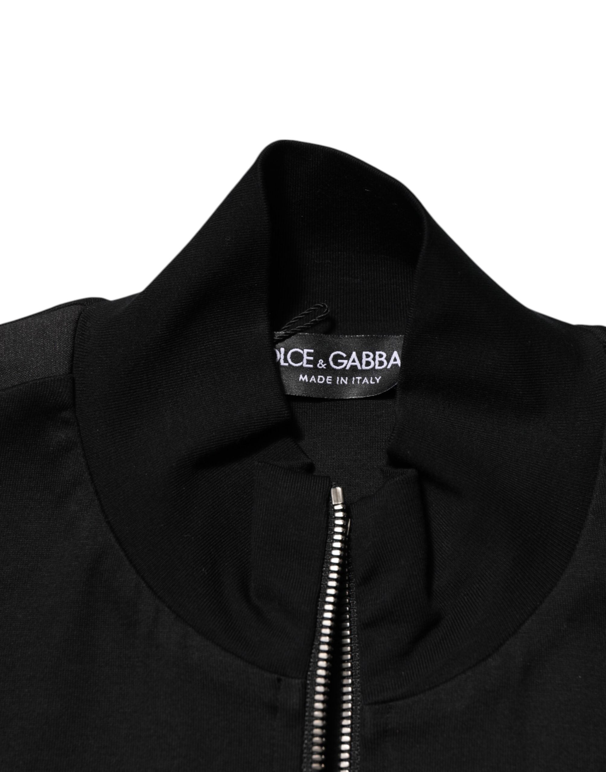 Black Cotton Logo Full Zip Men Bomber Jacket - ventzia