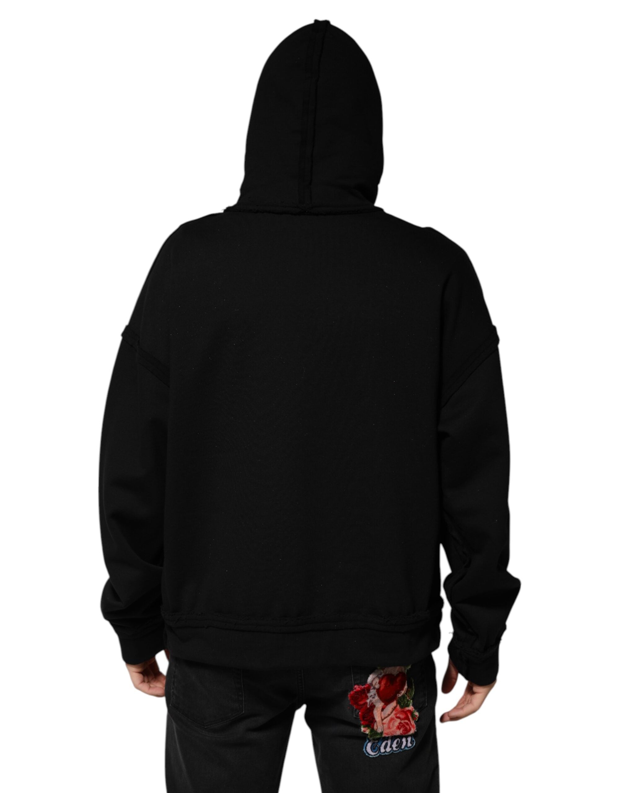 Black Printed Hoodie Crystal Embellished Jacket - ventzia