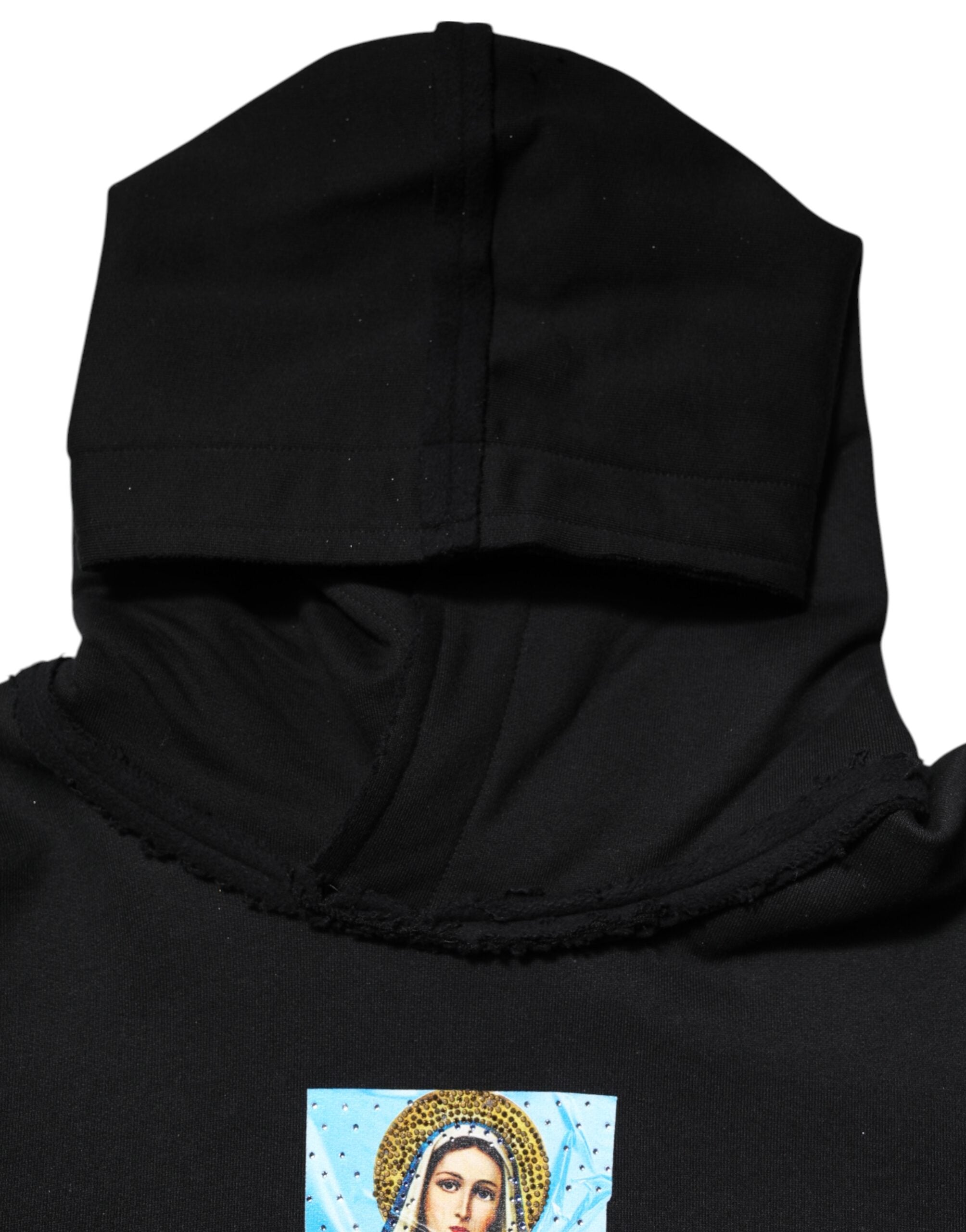 Black Printed Hoodie Crystal Embellished Jacket - ventzia