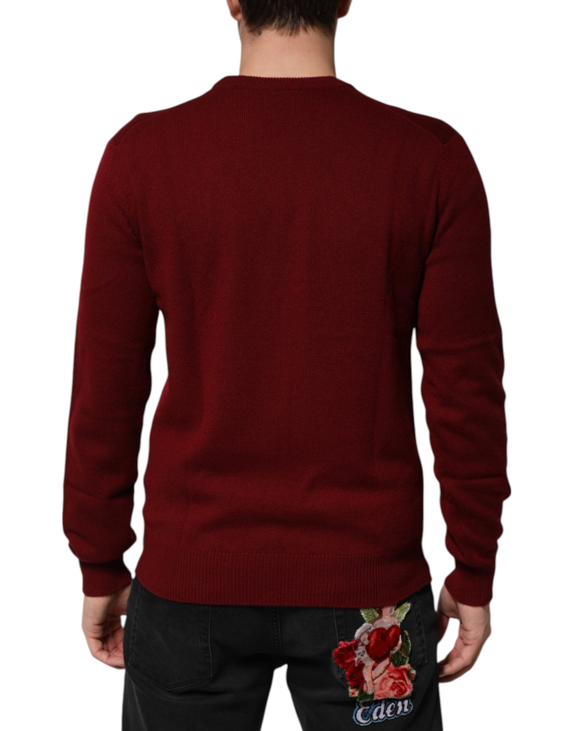 Burgundy Cashmere Lion Crest Pullover Sweater - ventzia