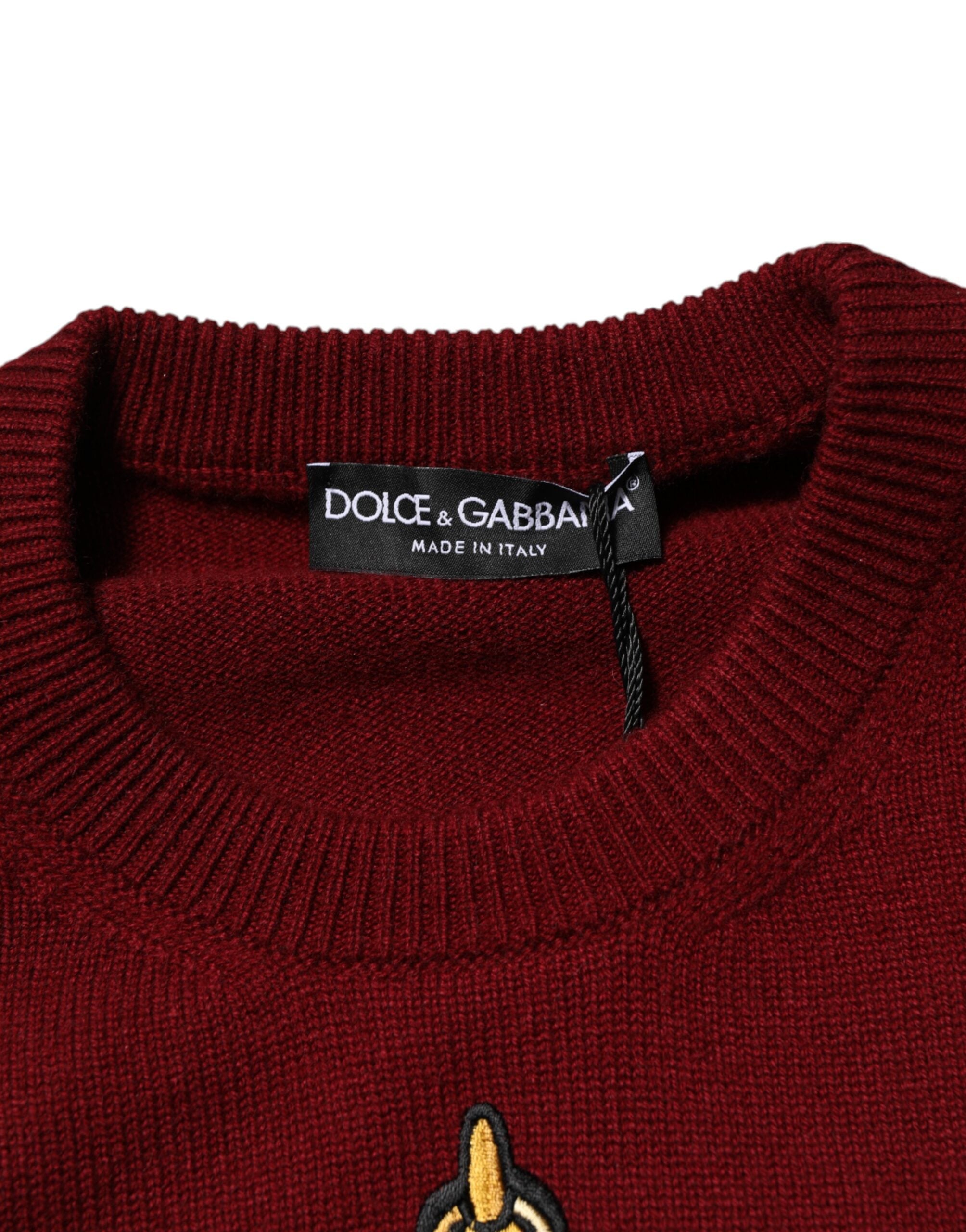 Burgundy Cashmere Lion Crest Pullover Sweater - ventzia