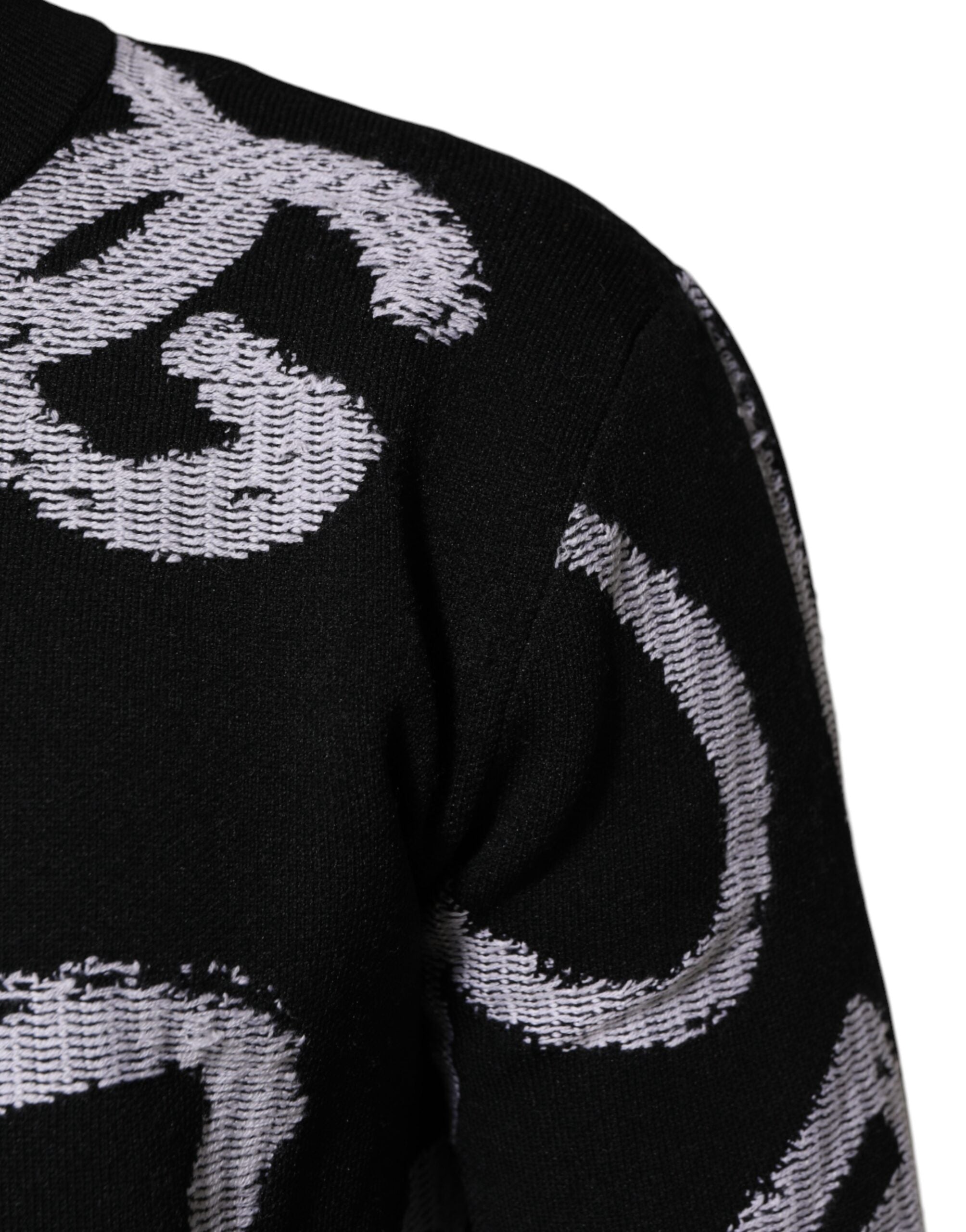 Black Nylon Wool Heart Print Pullover Sweater - ventzia