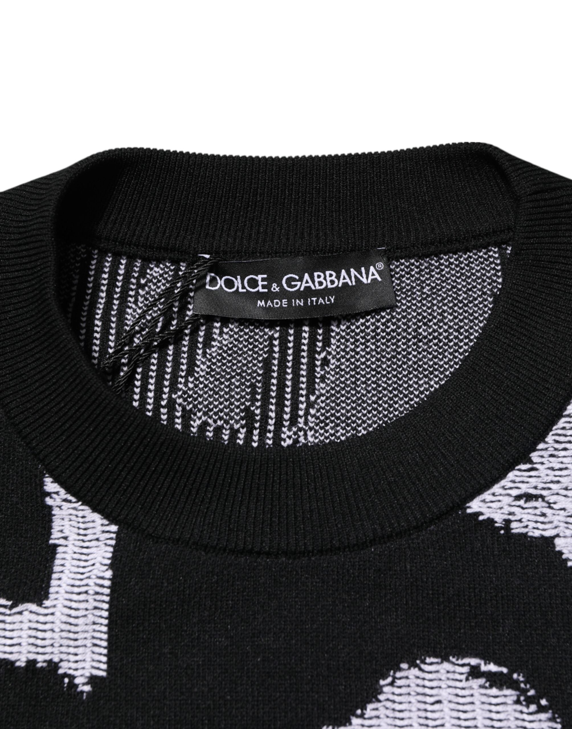 Black Nylon Wool Heart Print Pullover Sweater - ventzia