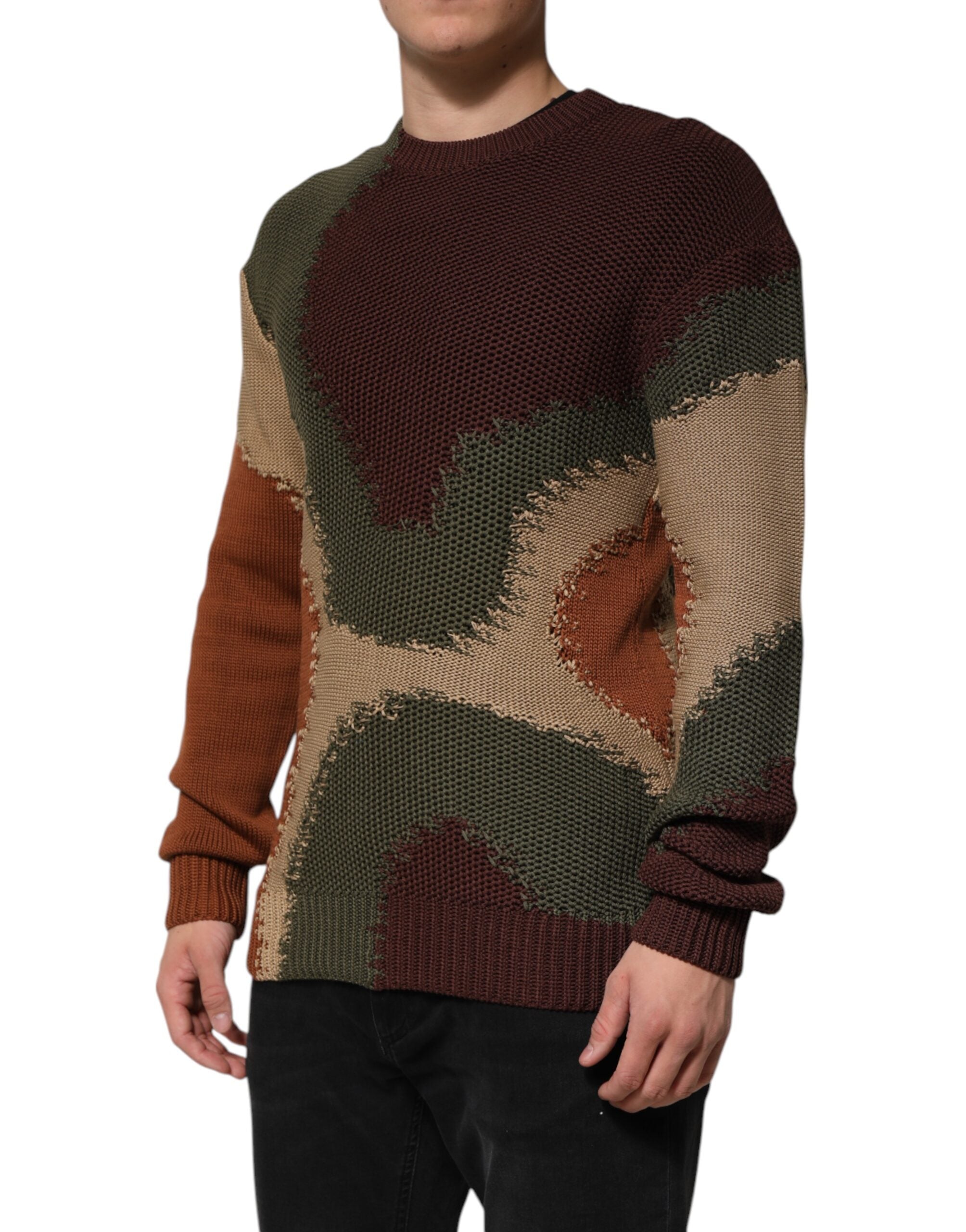 Multicolor Cotton Abstract Men Pullover Sweater - ventzia