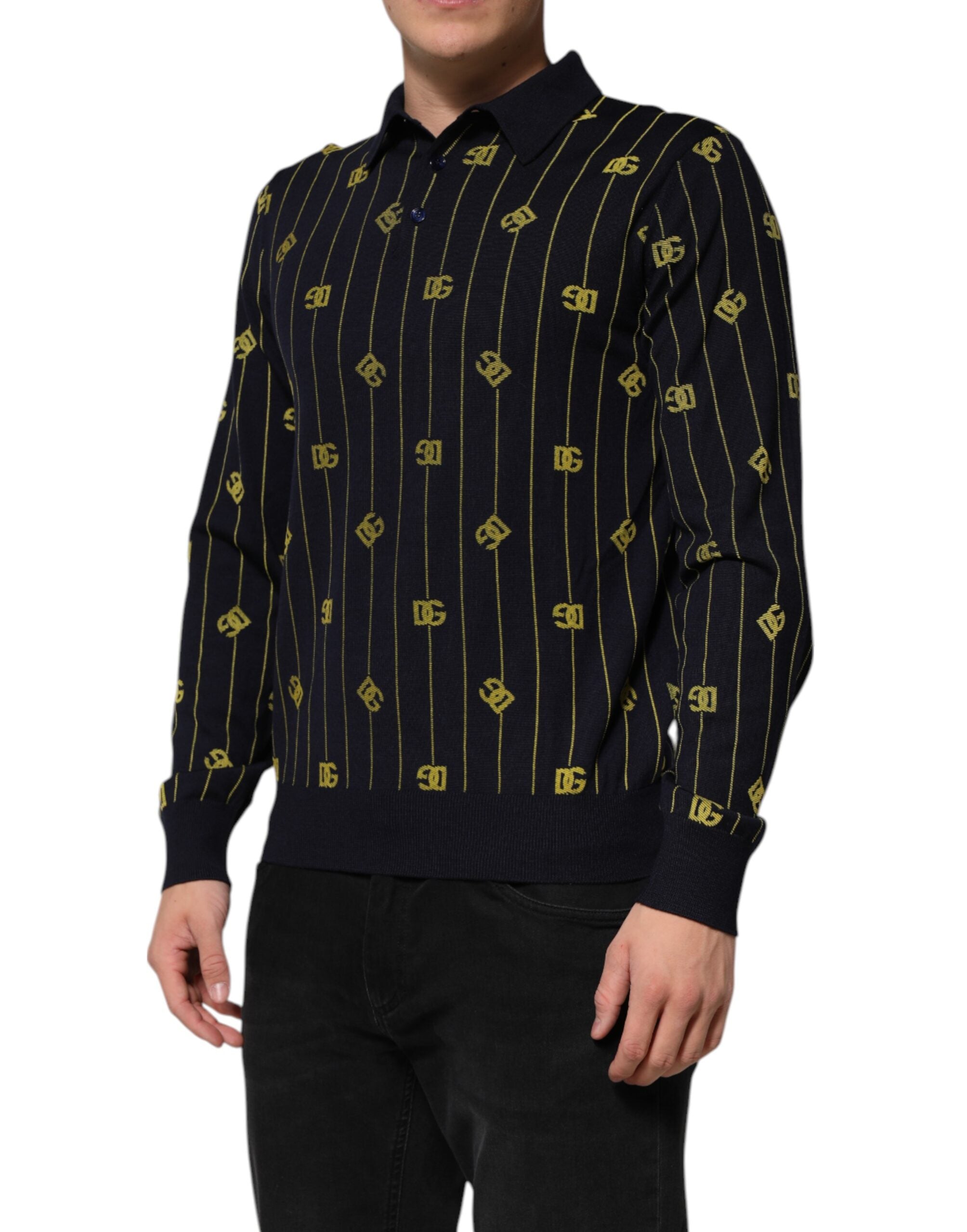 Black Logo Jacquard Knitted Polo Shirt T-shirt - ventzia