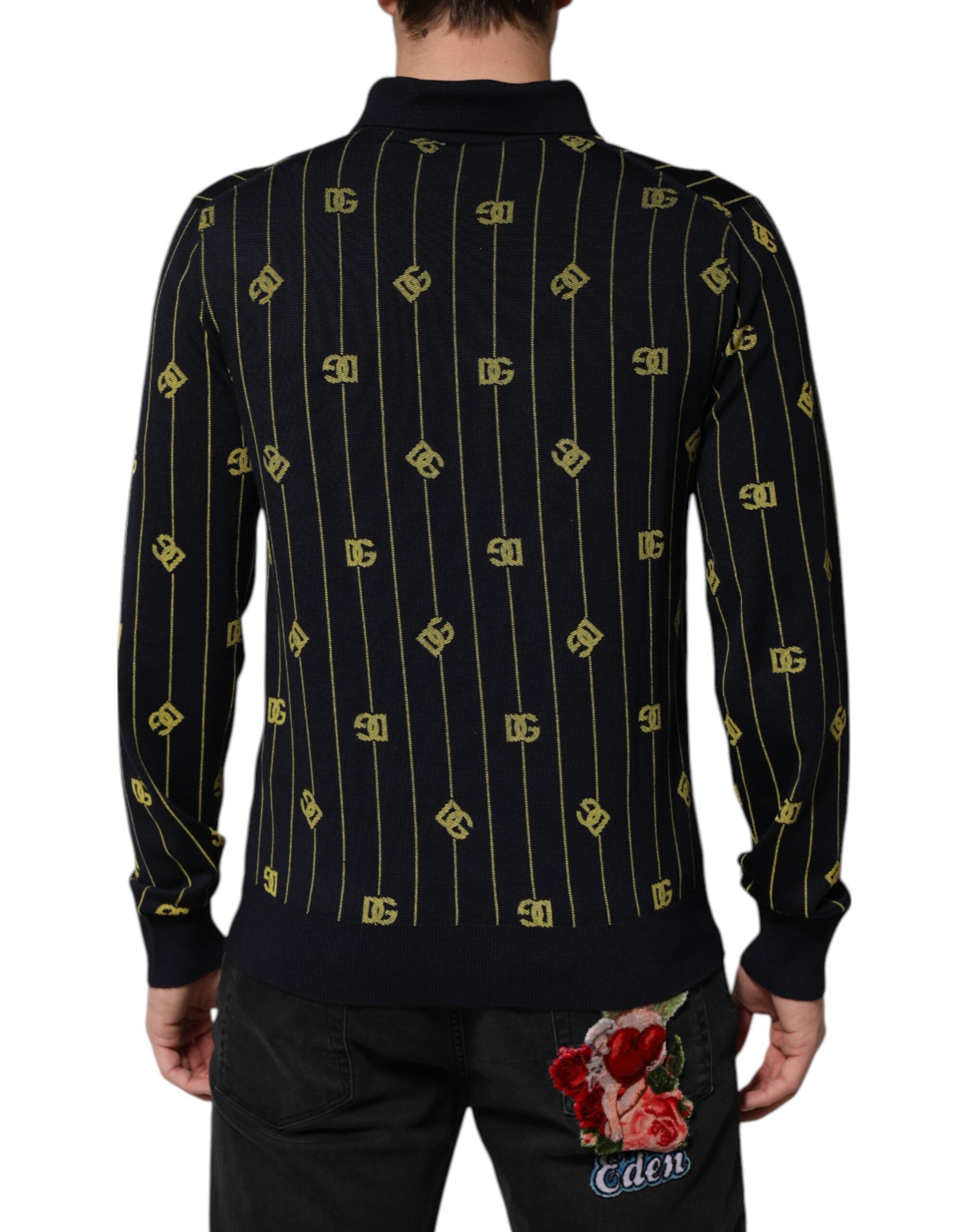 Black Logo Jacquard Knitted Polo Shirt T-shirt - ventzia
