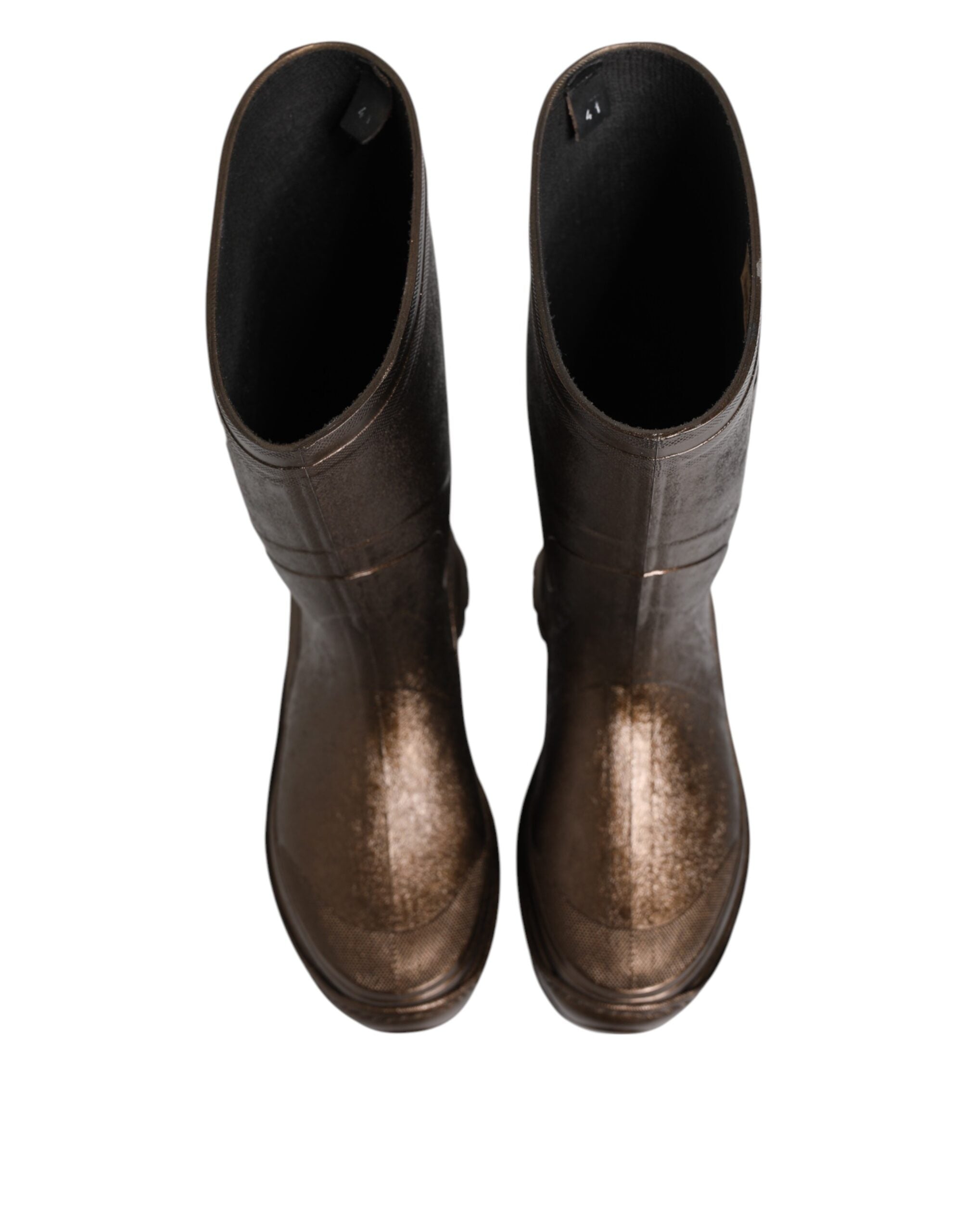 Metallic Bronze Pull On Rain Boots Shoes - ventzia
