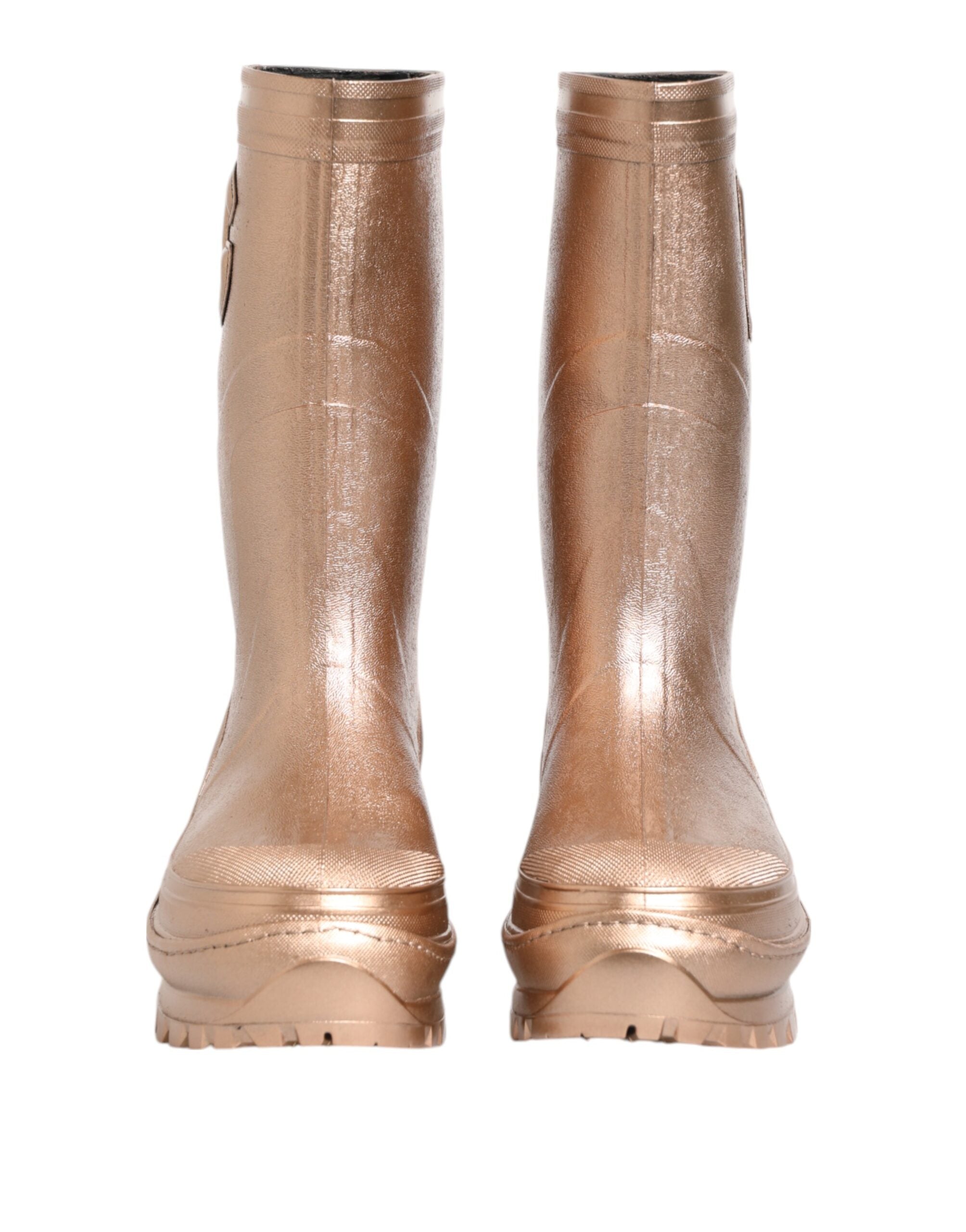 Rose Gold Rubber Pull On Rain Boots Shoes - ventzia