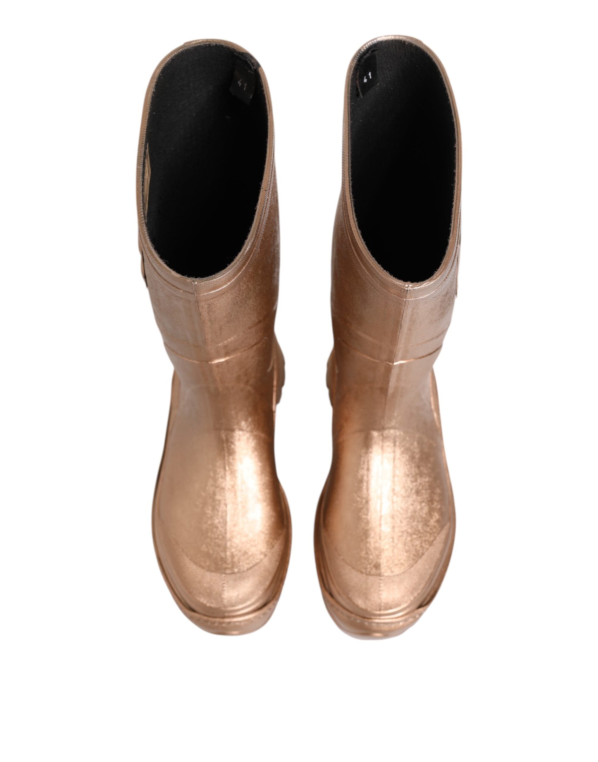 Rose Gold Rubber Pull On Rain Boots Shoes - ventzia