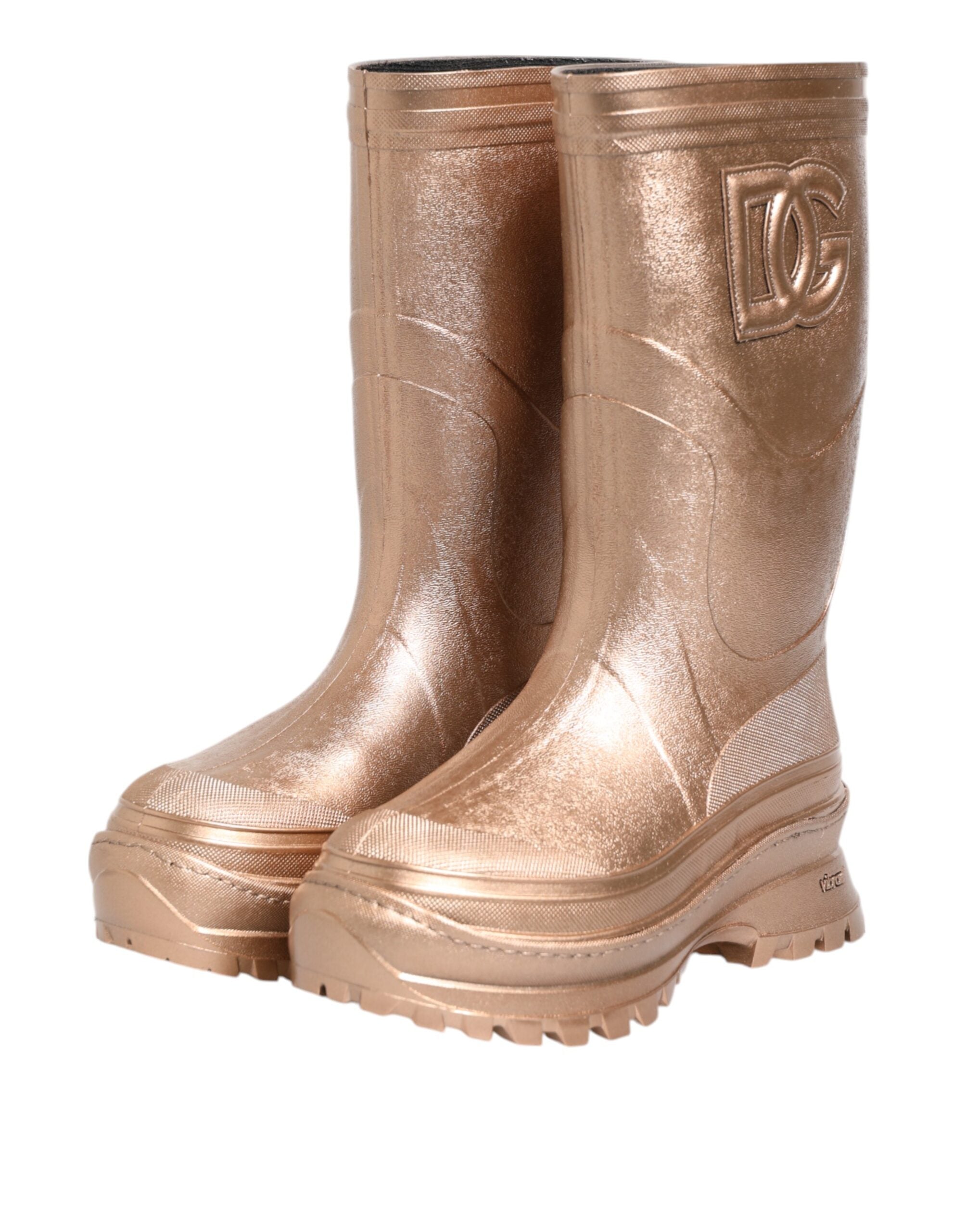 Rose Gold Rubber Pull On Rain Boots Shoes - ventzia