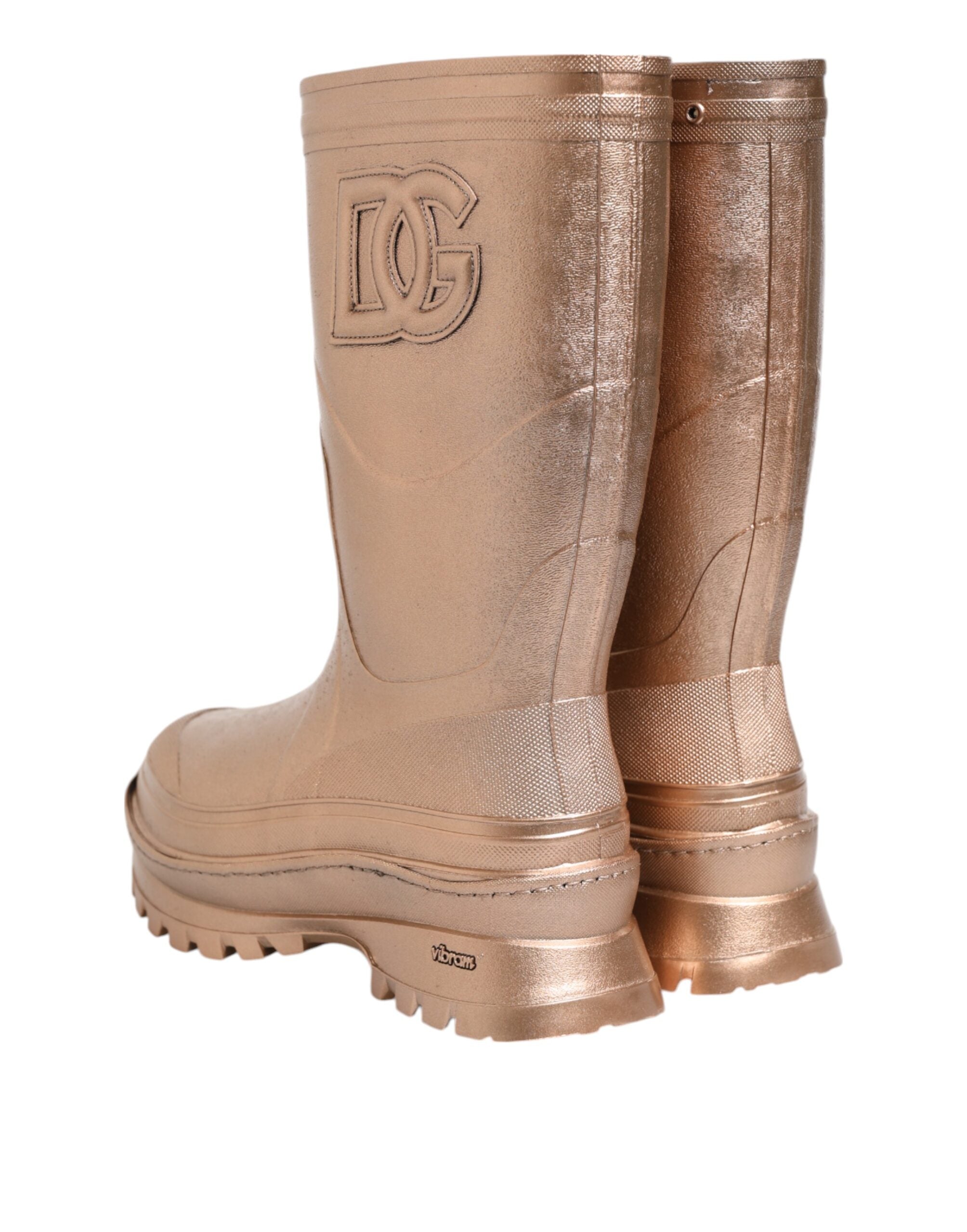 Rose Gold Rubber Pull On Rain Boots Shoes - ventzia