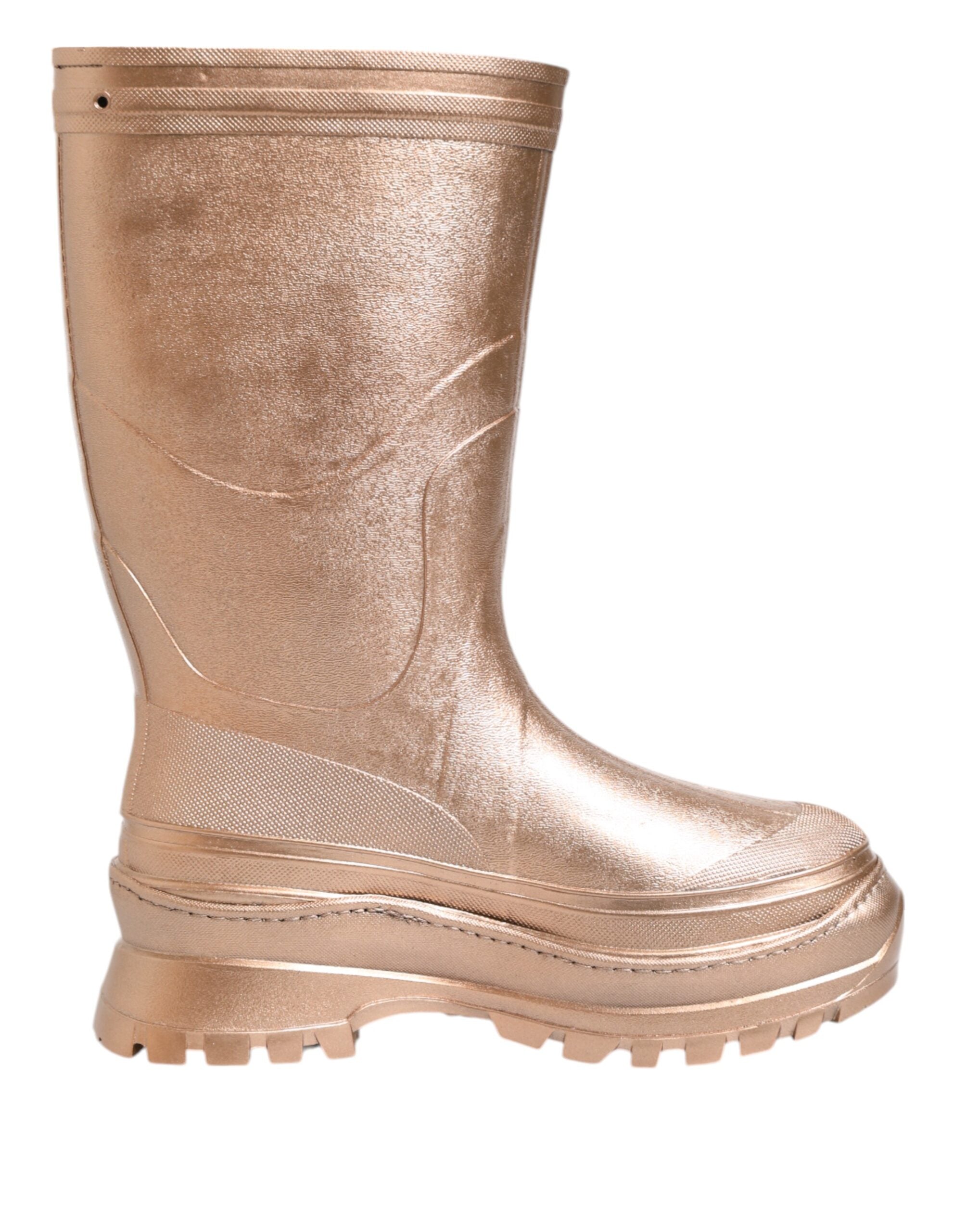 Rose Gold Rubber Pull On Rain Boots Shoes - ventzia