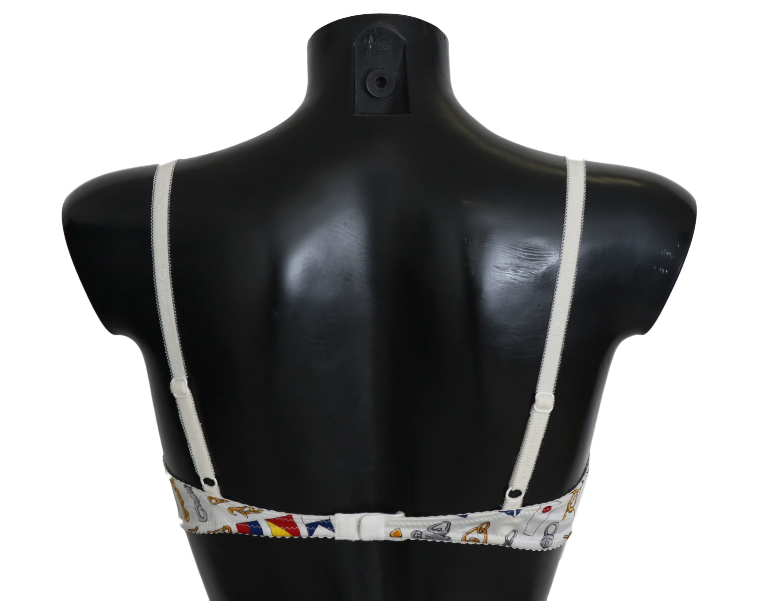 Elegant White Sailor Print Stretch Bra - ventzia