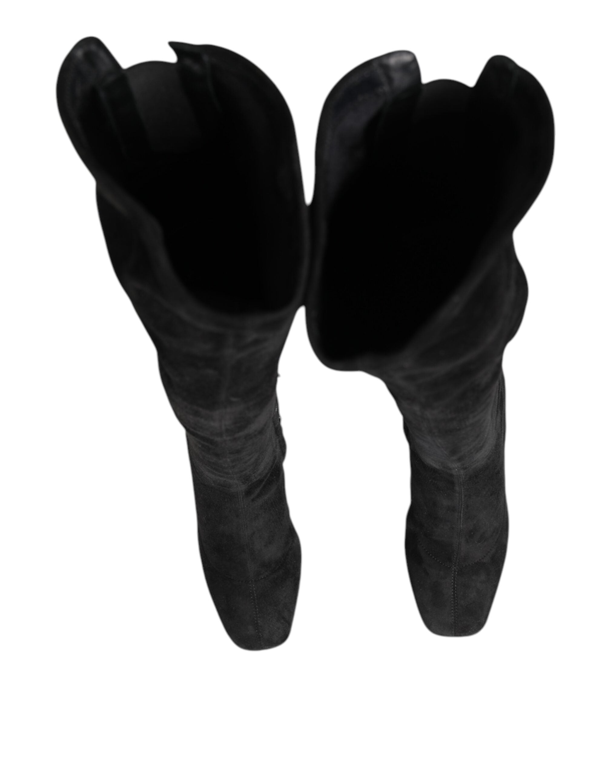 Black Suede Leather Knee High Boots Shoes - ventzia