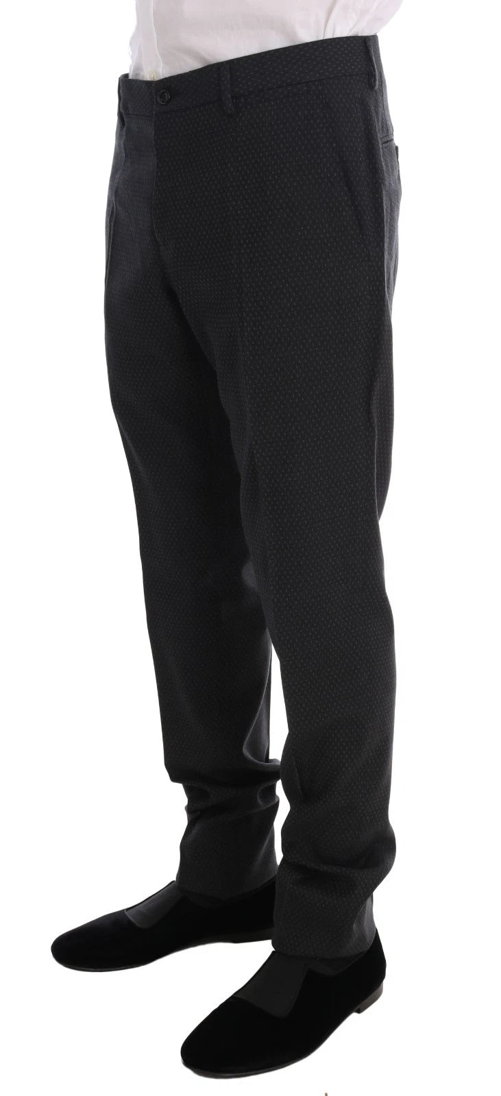 Gray Patterned Wool 3 Piece Slim Suit - ventzia