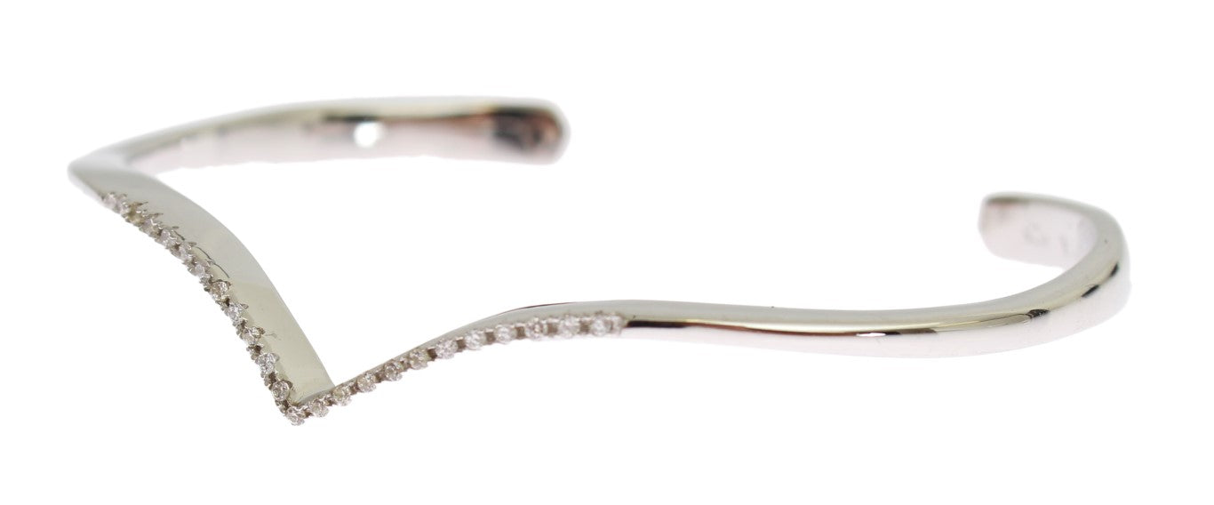 Elegant Silver Bangle Cuff with Clear CZ Accents - ventzia