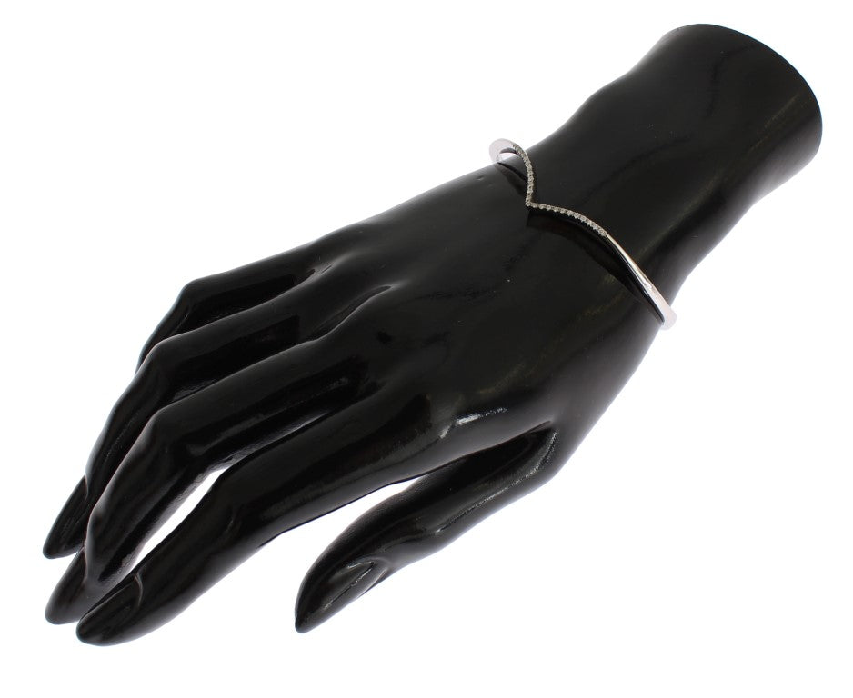 Elegant Silver Bangle Cuff with Clear CZ Accents - ventzia