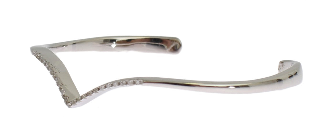 Elegant Silver Bangle Cuff with Clear CZ Accents - ventzia