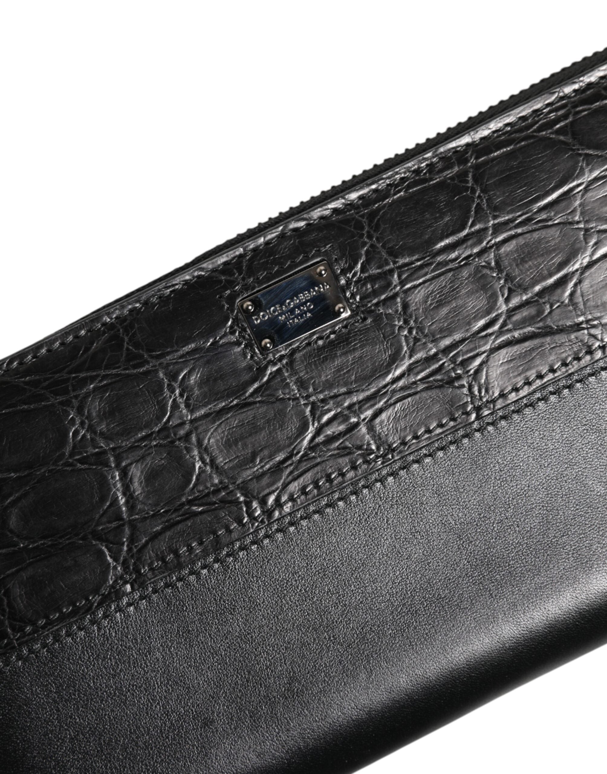 Black Leather Logo Plaque Zip Around Continental Wallet - ventzia