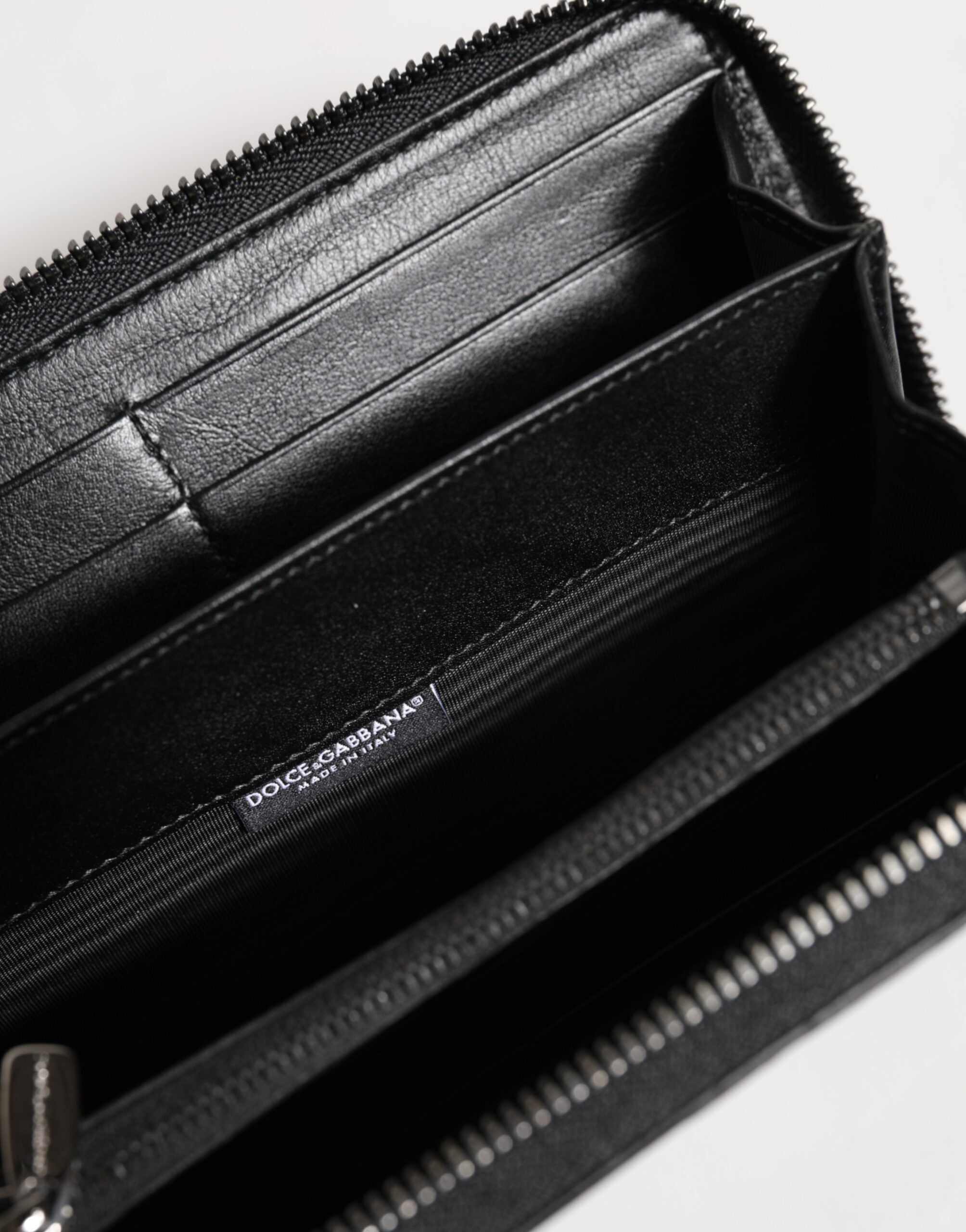 Black Leather Logo Plaque Zip Around Continental Wallet - ventzia