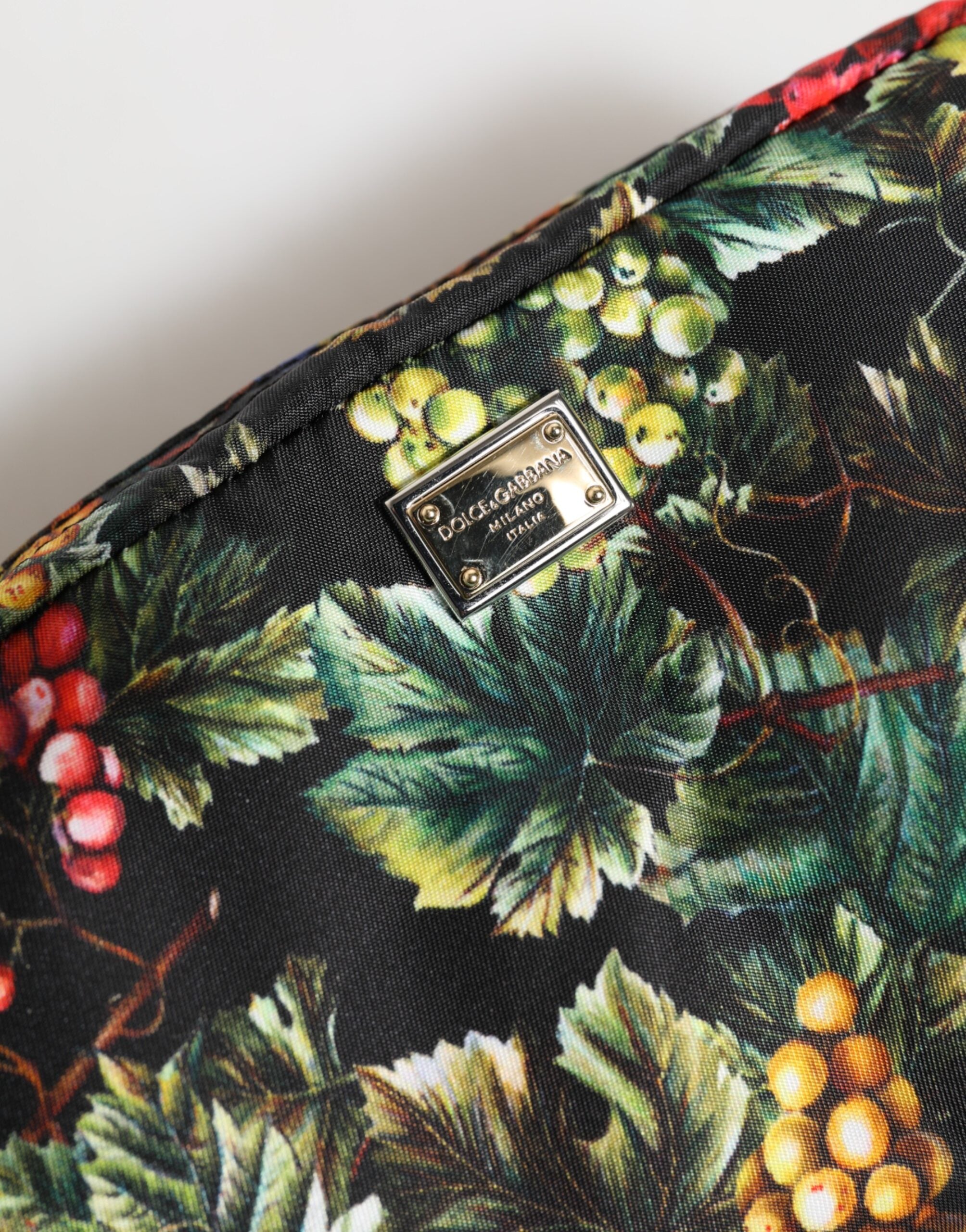 Multicolor Grape Print Clutch Logo Plaque Pouch Bag - ventzia