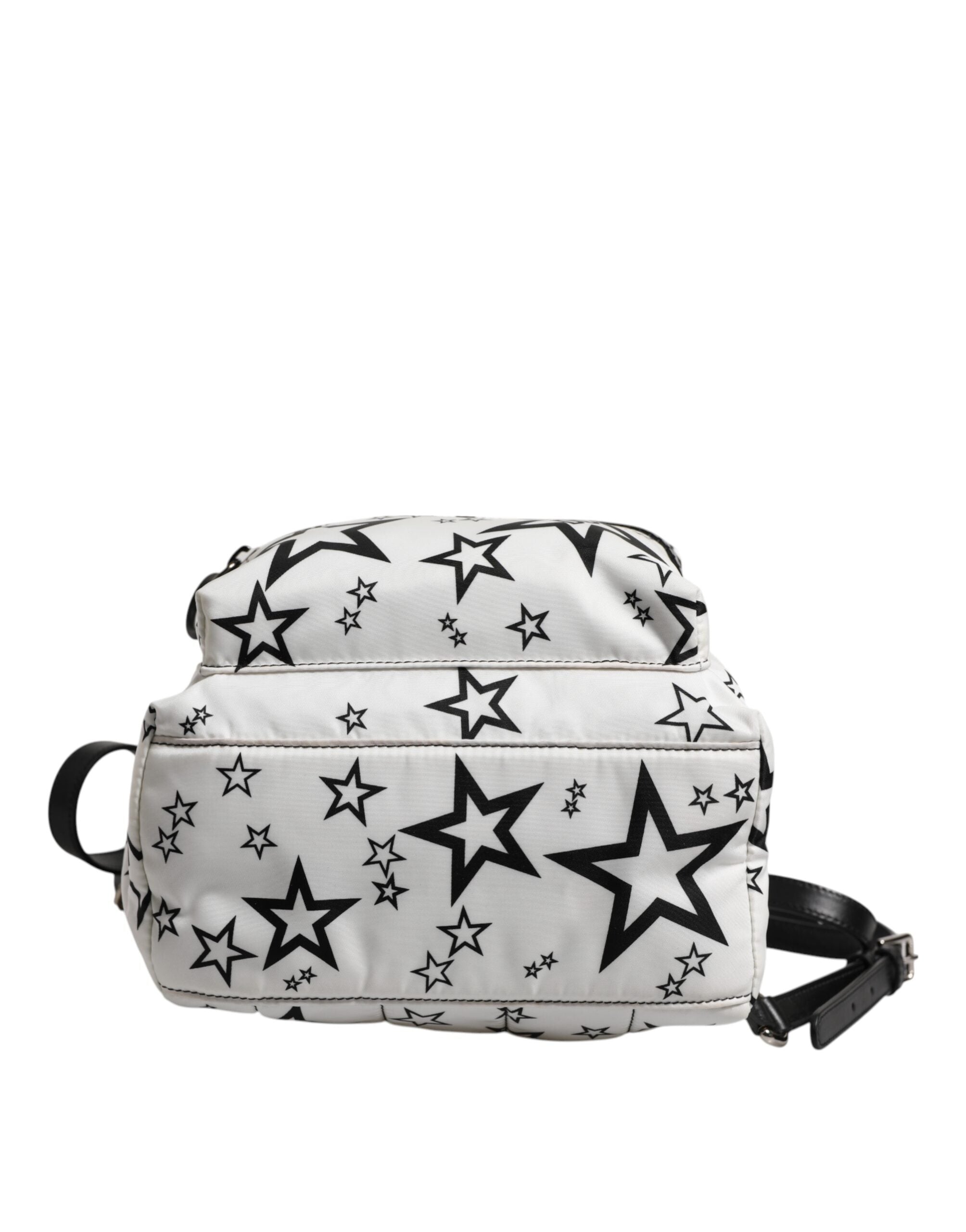 White DG Stars Print Nylon Travel Backpack Bag - ventzia
