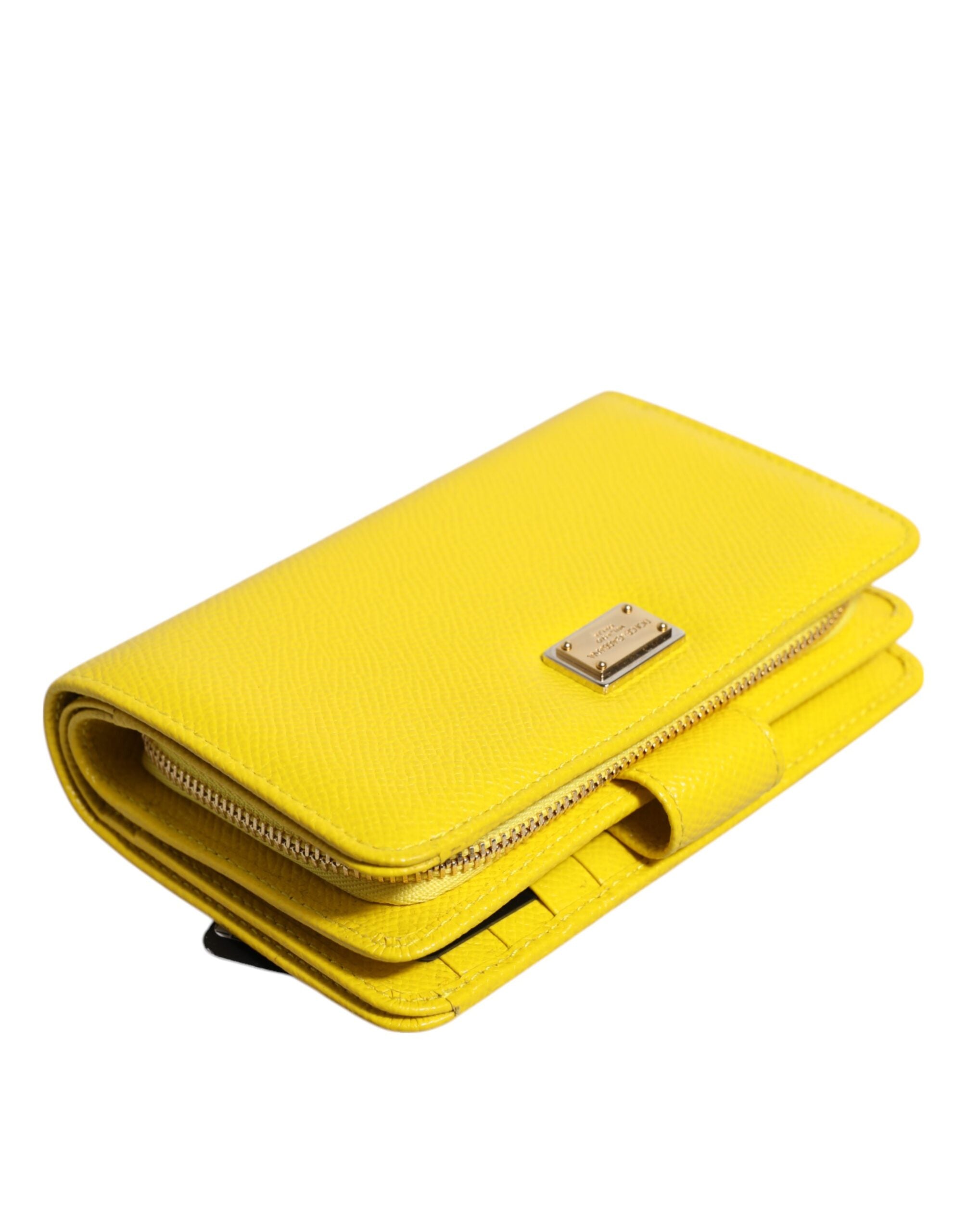 Yellow Leather Bifold Continental Clutch Wallet - ventzia
