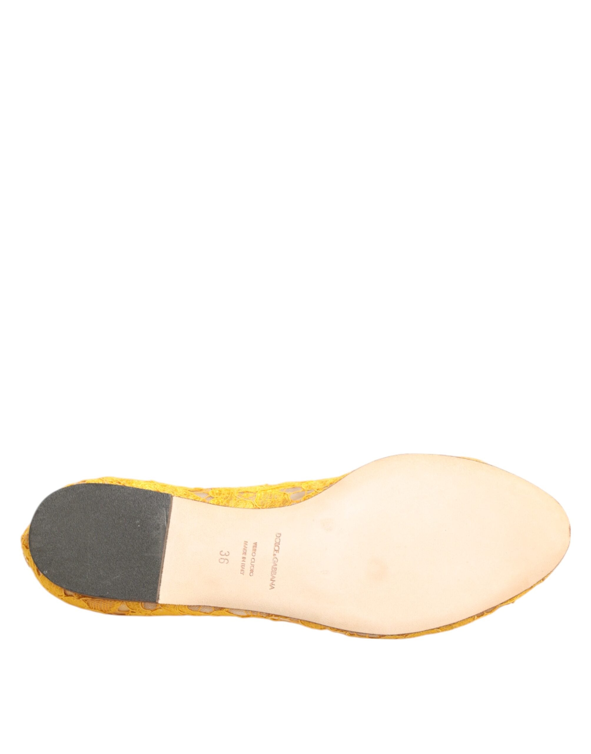 Yellow Taormina Lace Crystals Flats Shoes - ventzia