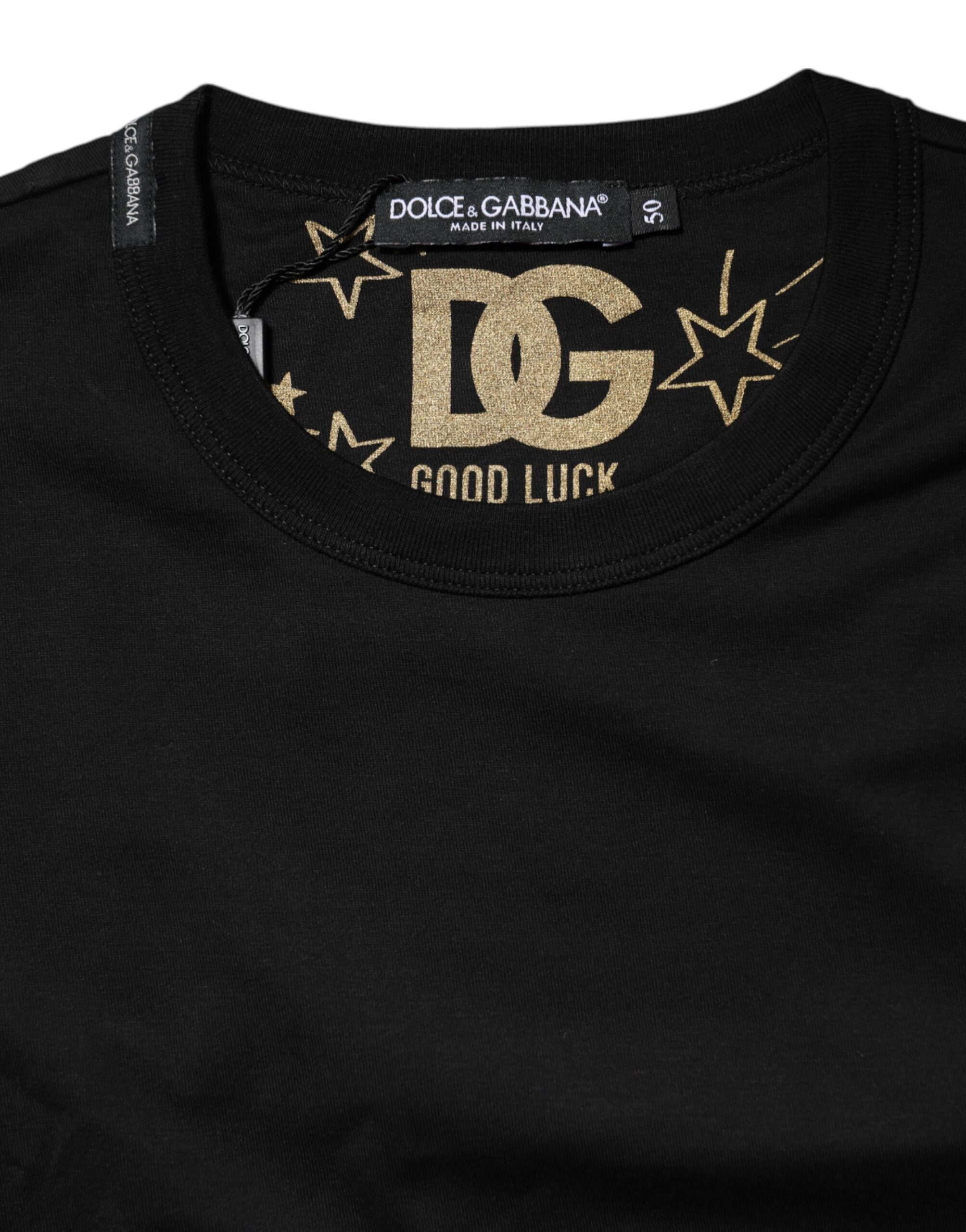 Black Cotton Logo Print Crew Neck T-shirt - ventzia