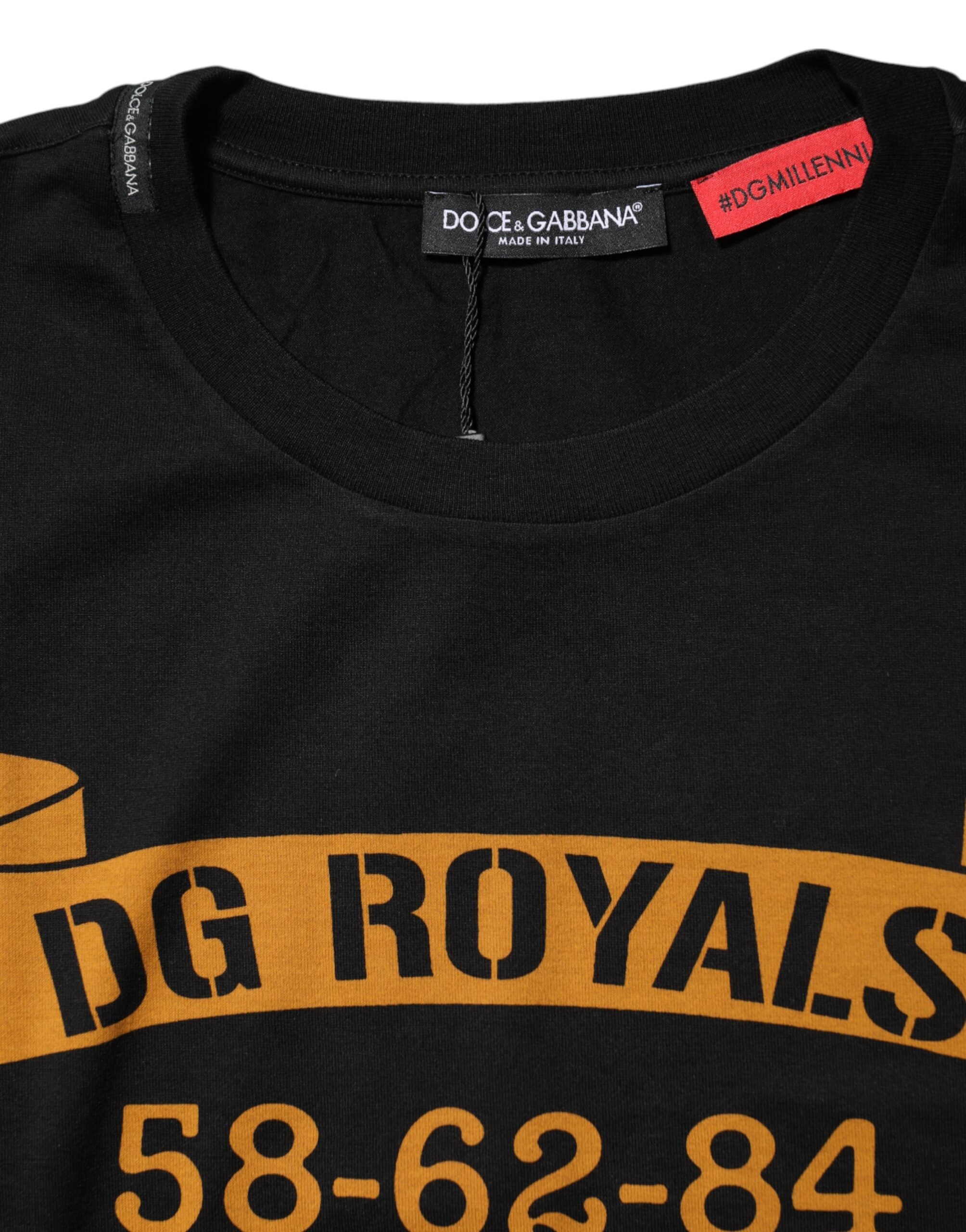 Black DG Royals Cotton Crew Neck T-shirt - ventzia