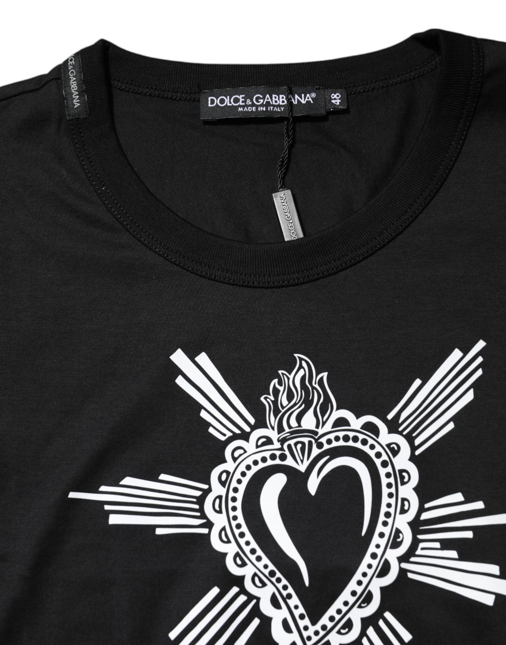 Black Sacred Heart Cotton Crew Neck T-shirt - ventzia