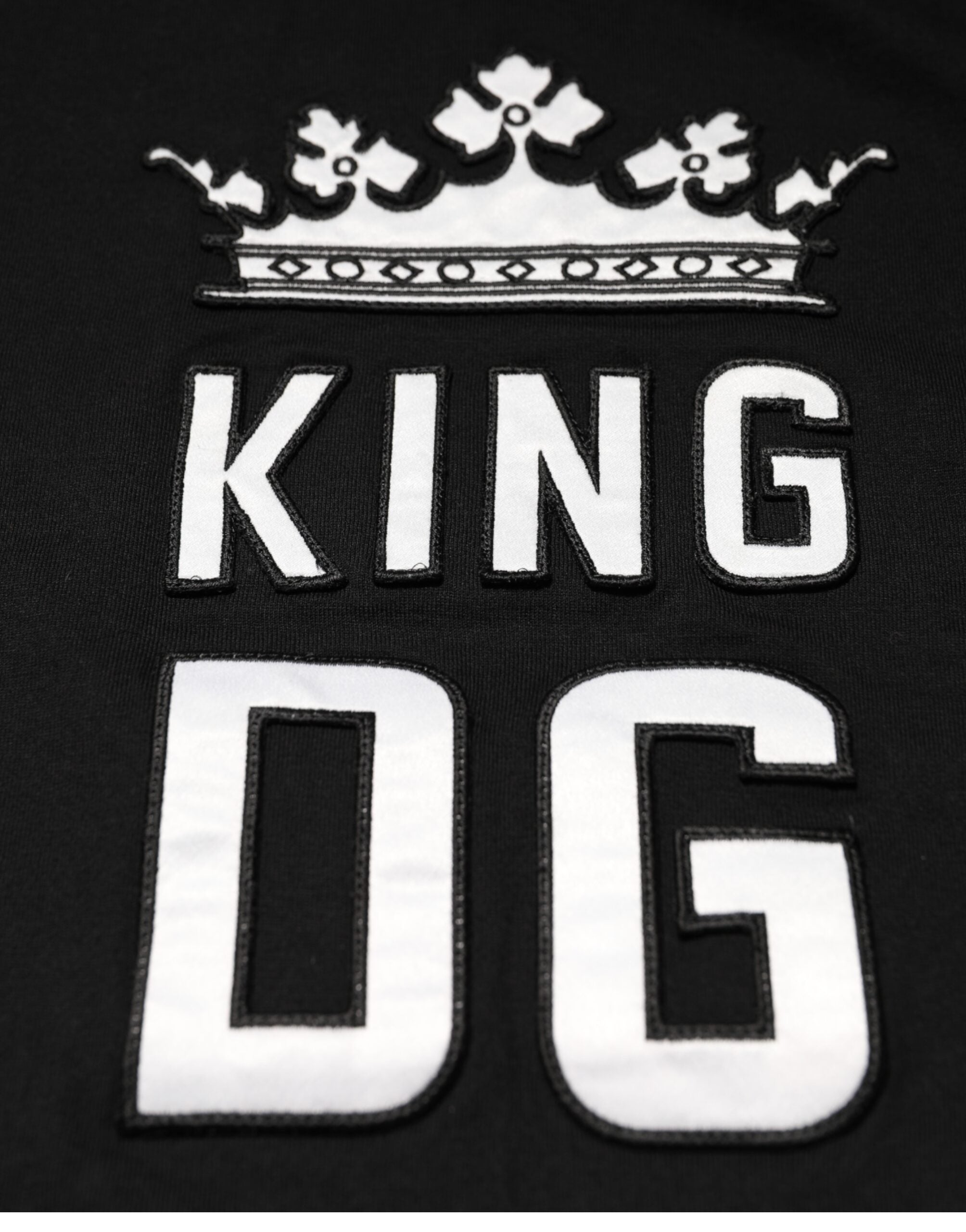 Black DG King Crown Cotton Crew Neck T-shirt - ventzia