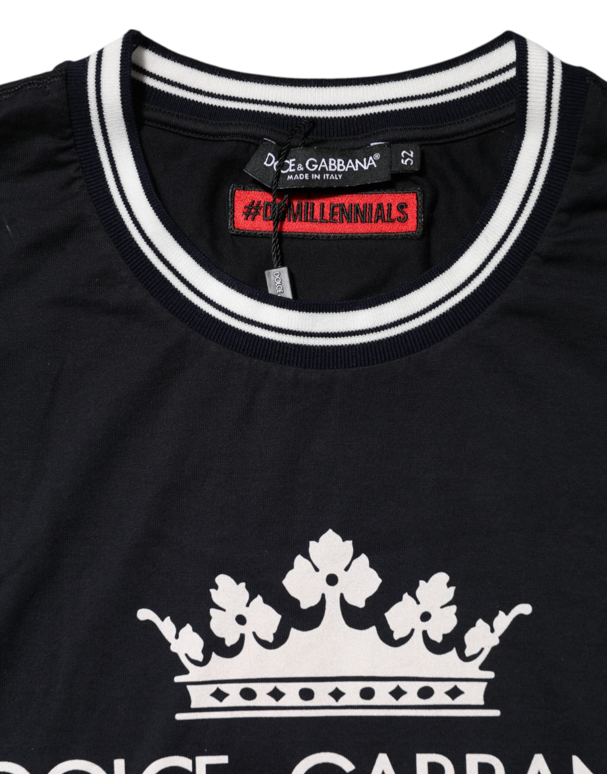 Dark Blue Venezia Crown Cotton Crew Neck T-shirt - ventzia