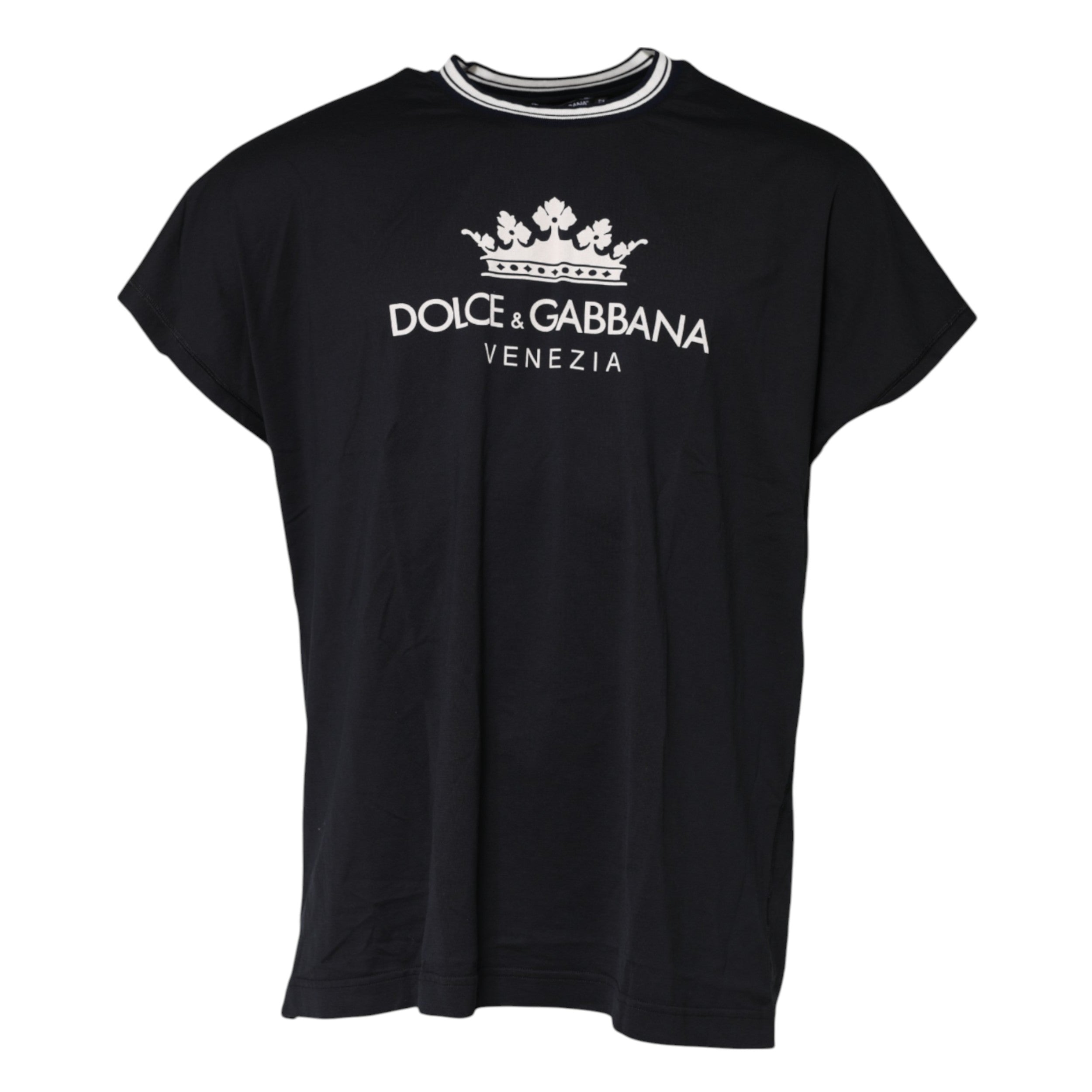 Dark Blue Venezia Crown Cotton Crew Neck T-shirt - ventzia