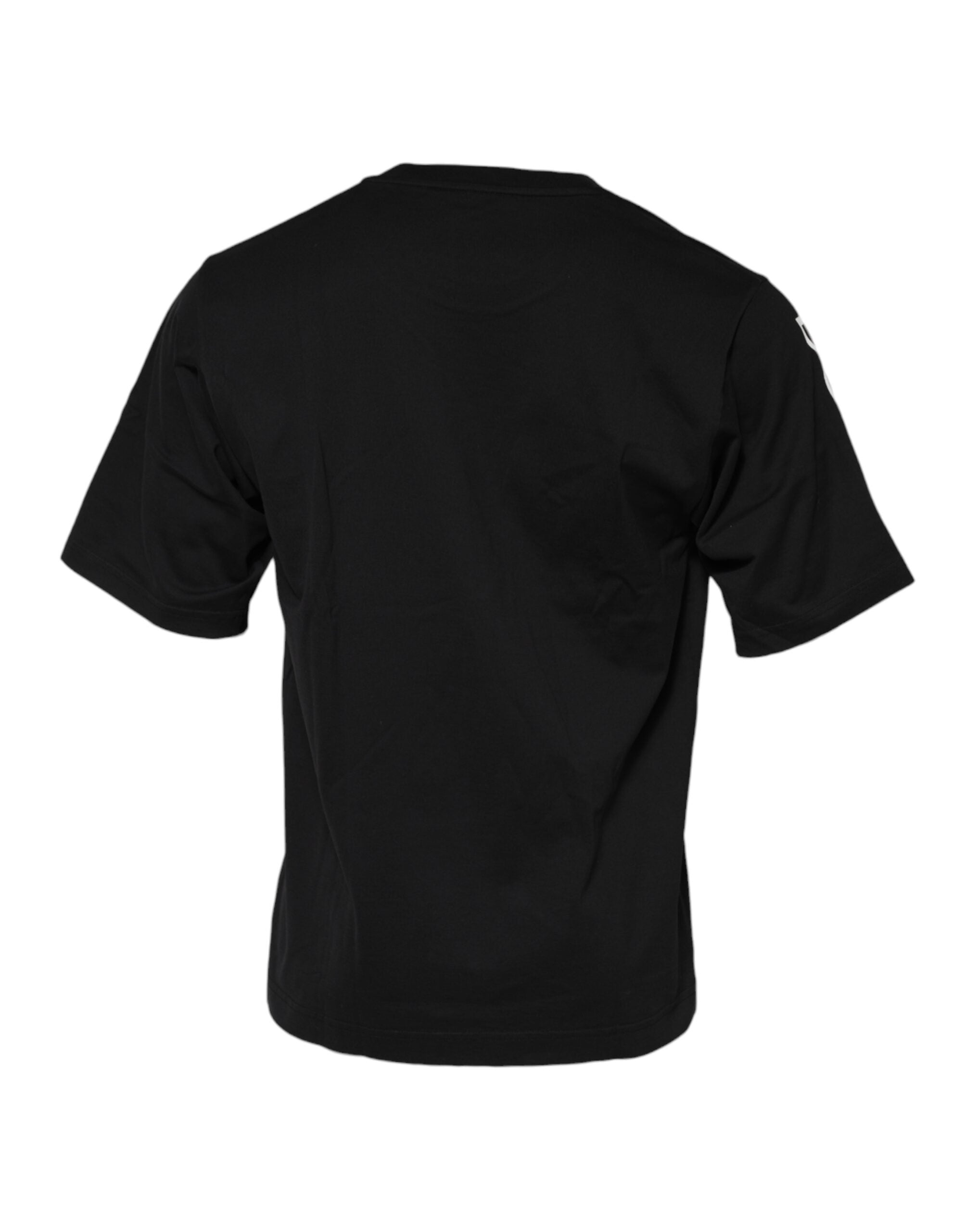 Black Logo Print Cotton Men Crew Neck T-shirt - ventzia