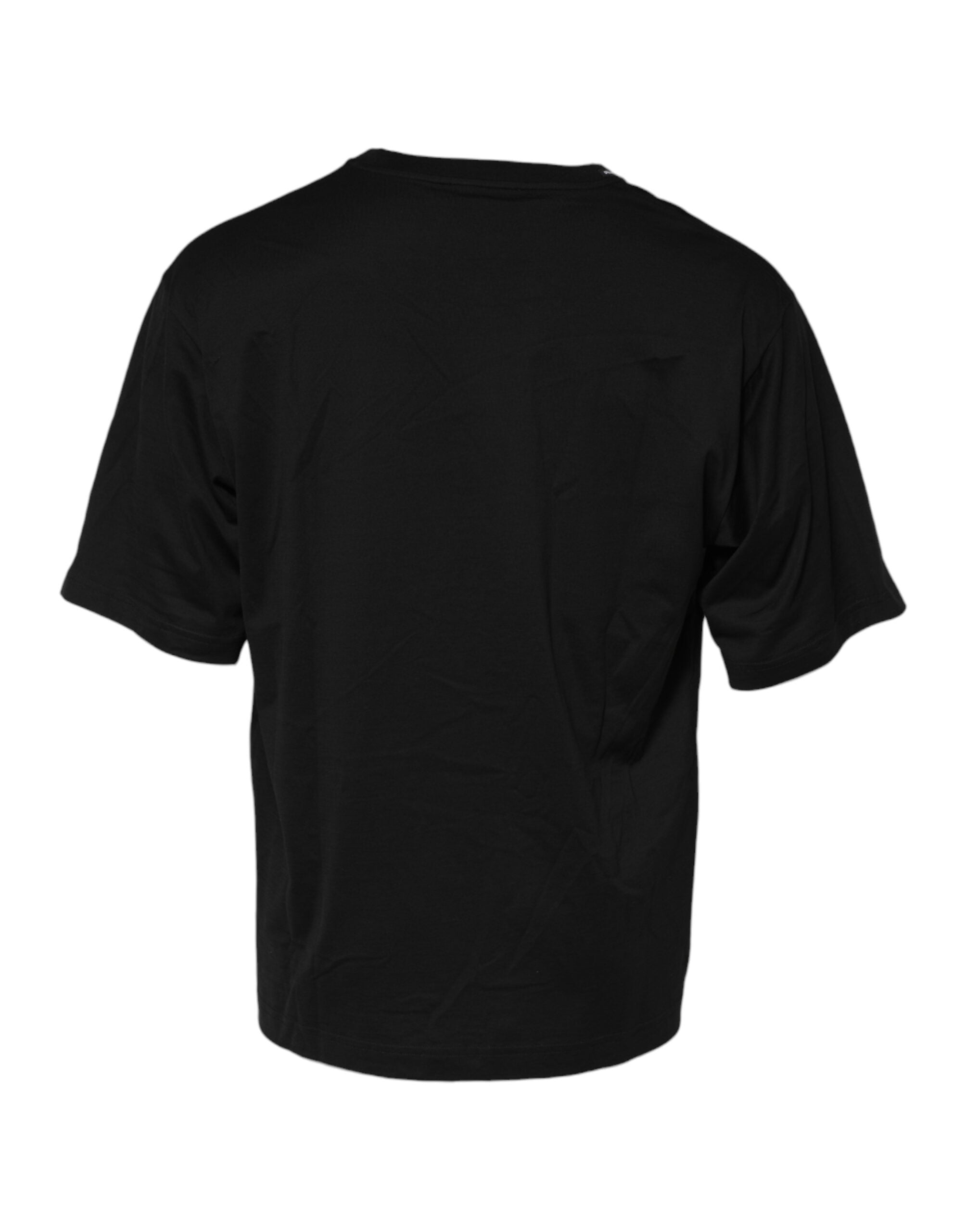 Black Cotton Crew Neck Short Sleeves T-shirt - ventzia