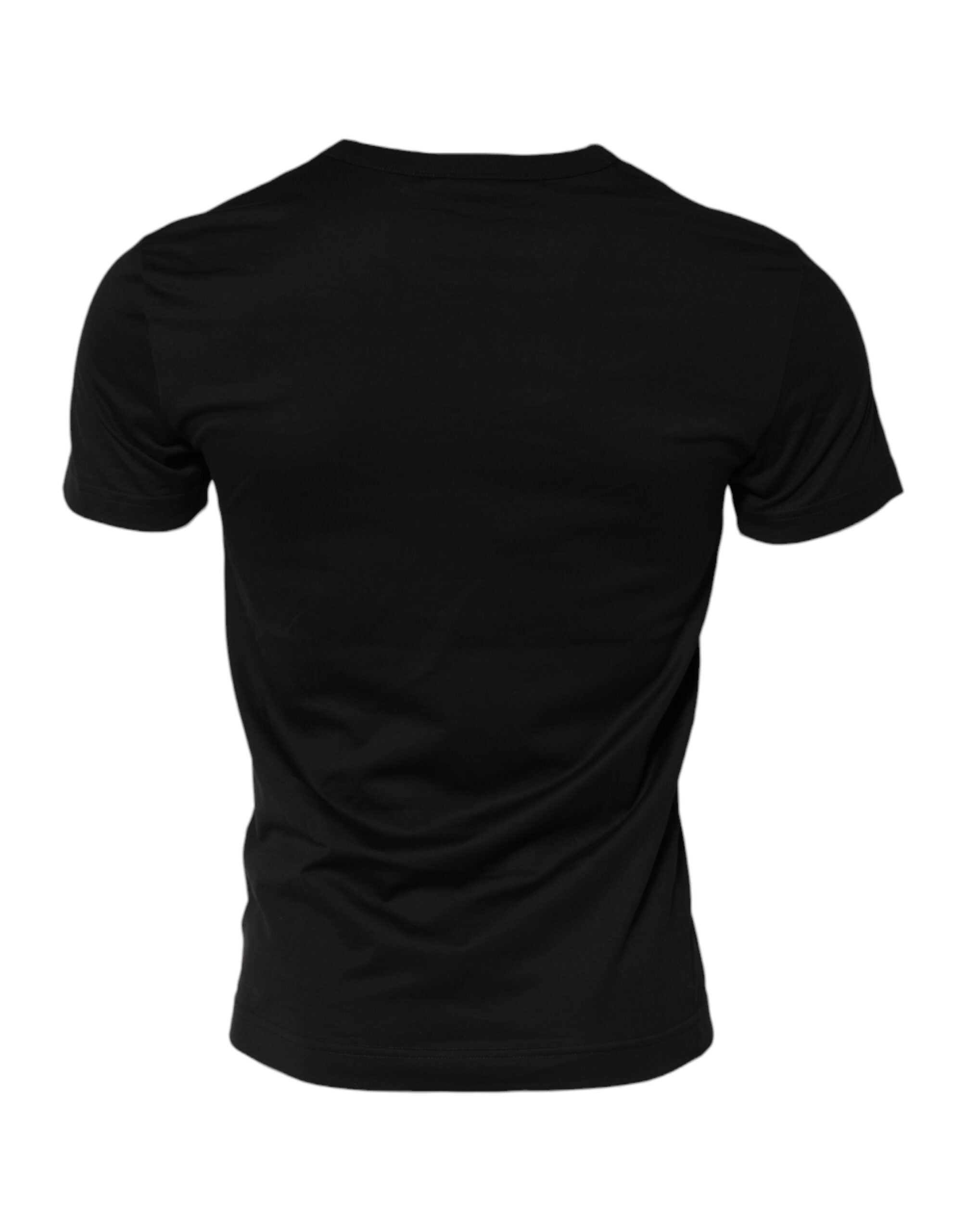 Black Cotton Crewneck Short Sleeves T-shirt - ventzia