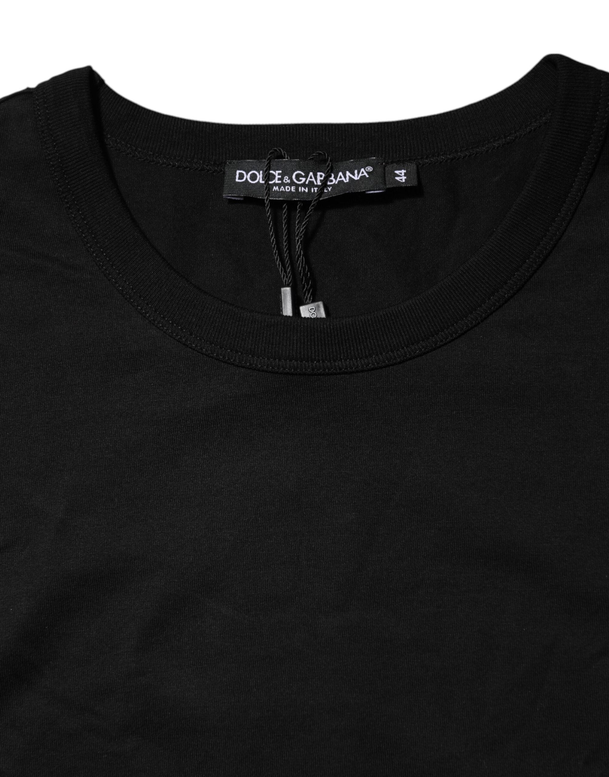 Black Cotton Crewneck Short Sleeves T-shirt - ventzia